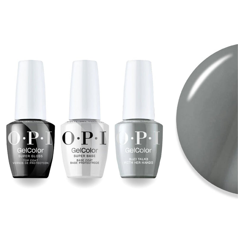 OPI Intelli-Gel Combo - Super Base Coat, Super Gloss Top Coat & MI07 Suzi Talks With Her Hands, FREE Nail Sticker - DTK Nail Supply