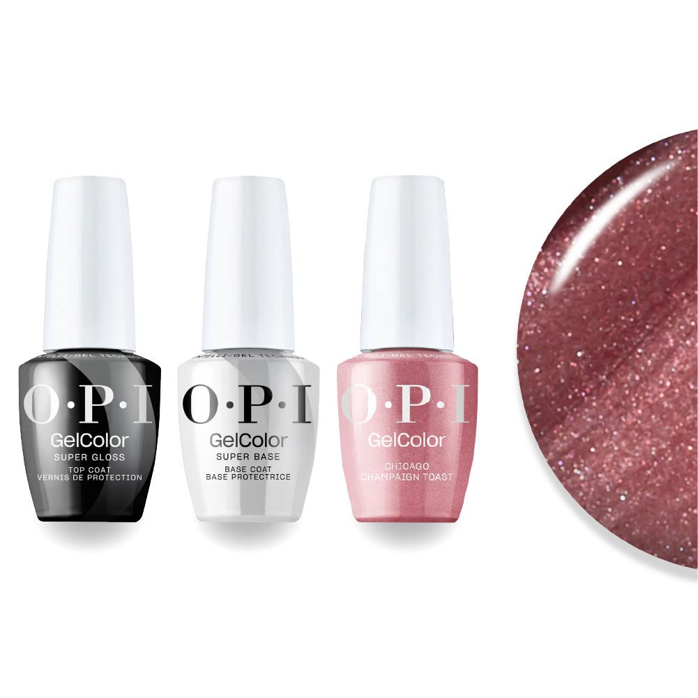 OPI Intelli-Gel Combo - Super Base Coat, Super Gloss Top Coat & S63 Chicago Champagne Toast, FREE Nail Sticker - DTK Nail Supply