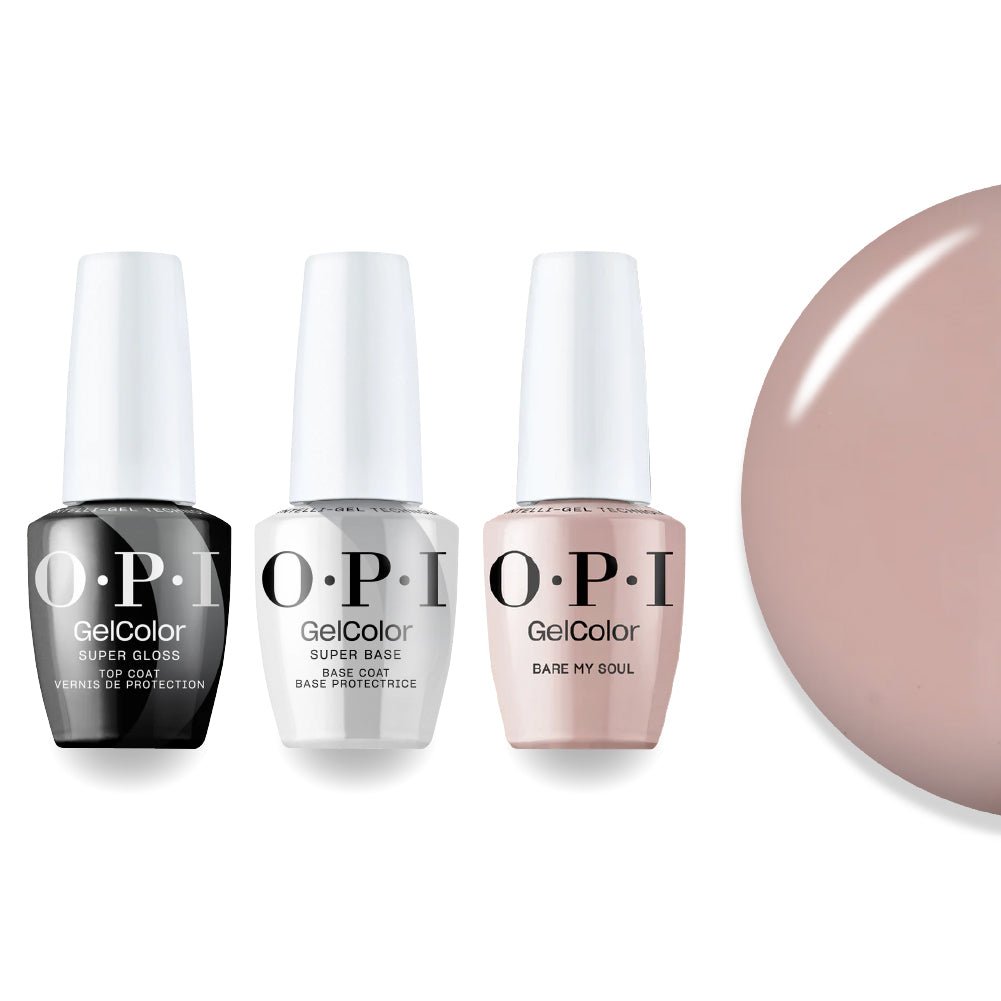 OPI Intelli-Gel Combo - Super Base Coat, Super Gloss Top Coat & SH04 Bare My Soul, FREE Nail Sticker - DTK Nail Supply