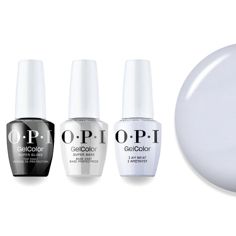 OPI Intelli-Gel Combo - Super Base Coat, Super Gloss Top Coat & T76 I Am What I Amethyst, FREE Nail Sticker - DTK Nail Supply