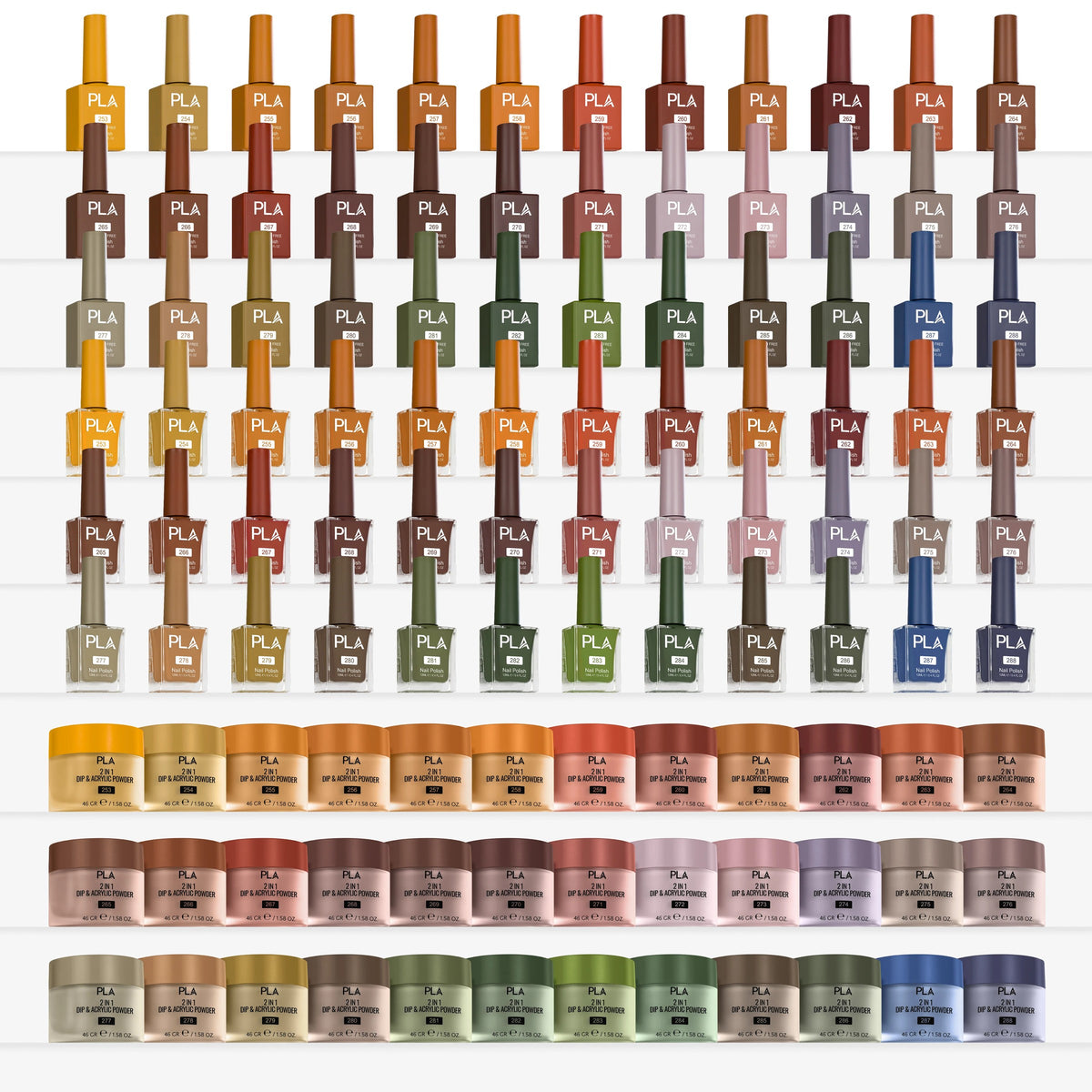 PLA Fall Collection - Set of 36 Colors - Gel Polish, Nail Lacquer & Dip Powder - DTK Nail Supply