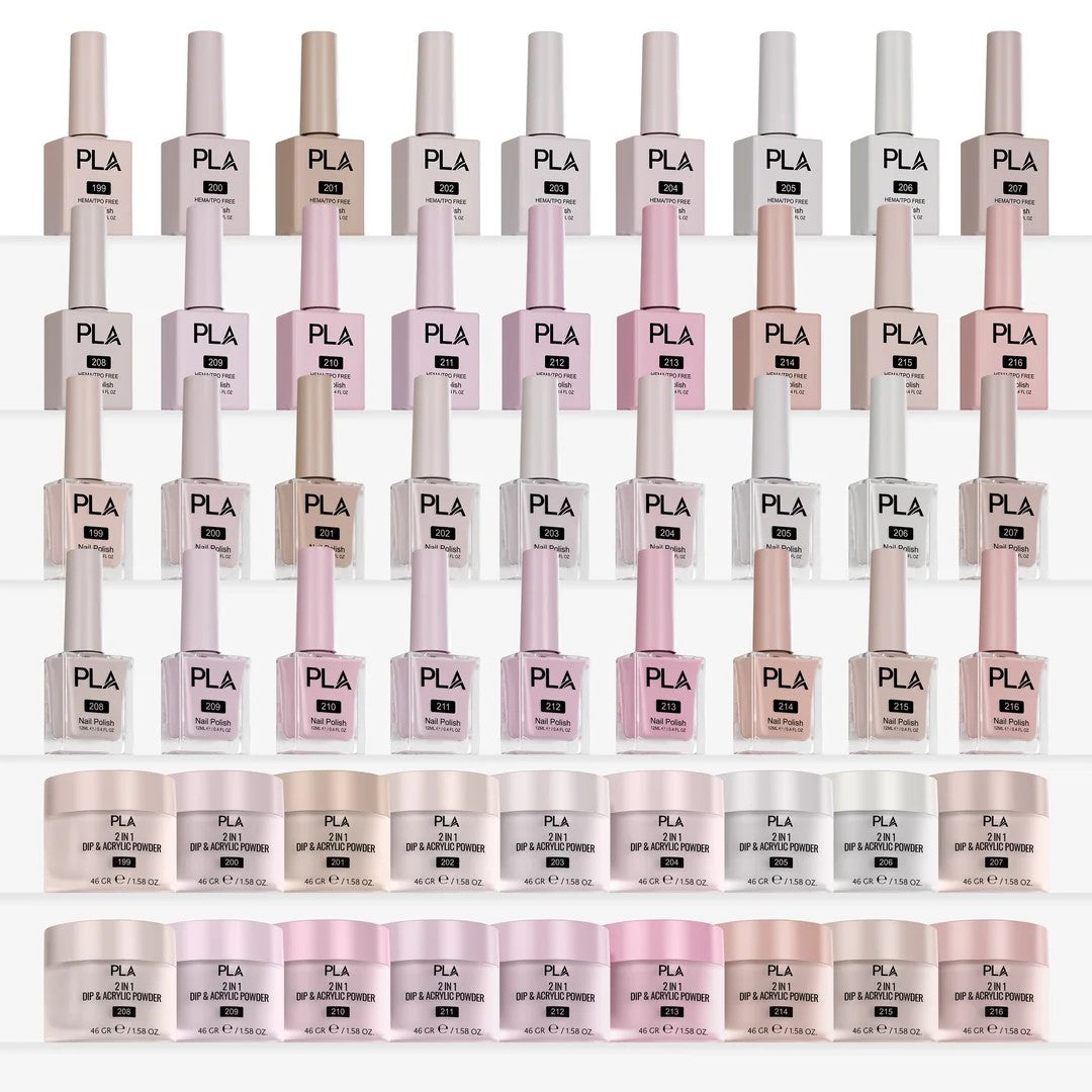 PLA Fashionably Light Collection - Set of 18 Colors - Gel Polish, Nail Lacquer & Dip Powder - DTK Nail Supply