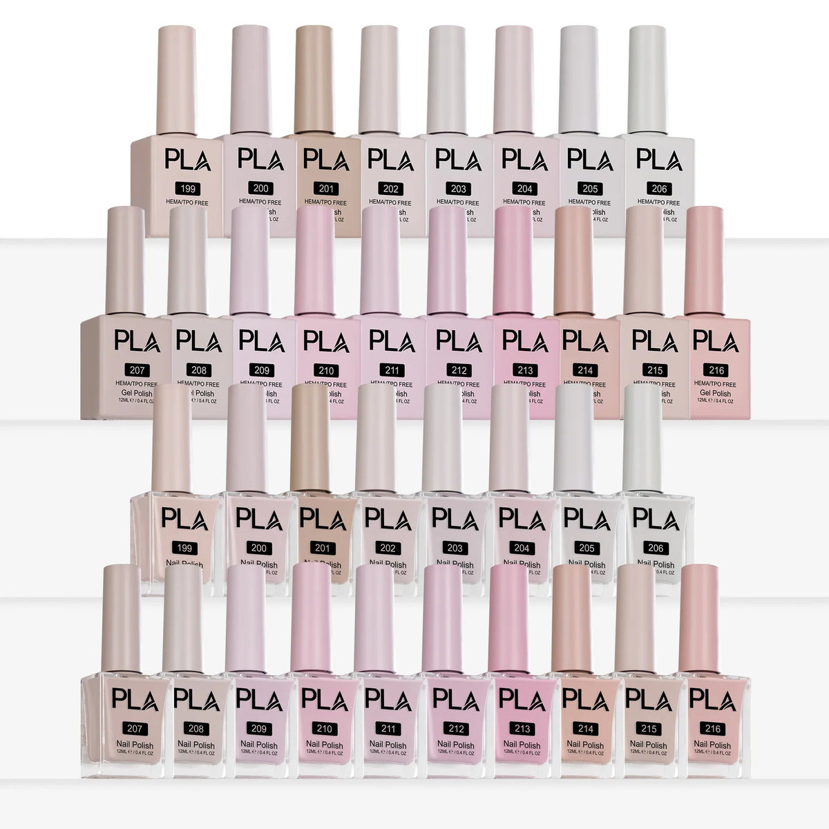 PLA Fashionably Light Collection - Set of 18 Colors - Gel Polish, Nail Lacquer & Dip Powder - DTK Nail Supply