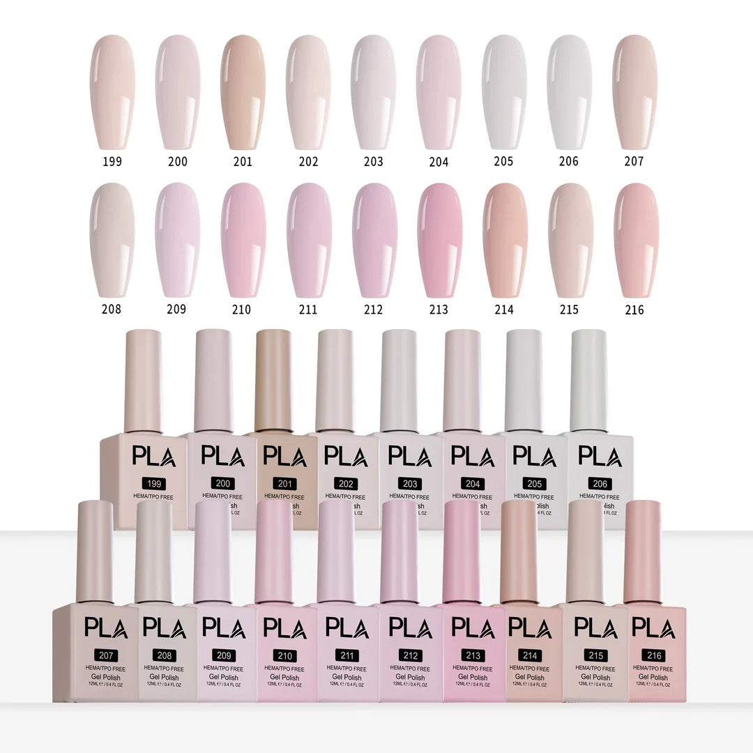 PLA Fashionably Light Collection - Set of 18 Colors - Gel Polish, Nail Lacquer & Dip Powder - DTK Nail Supply