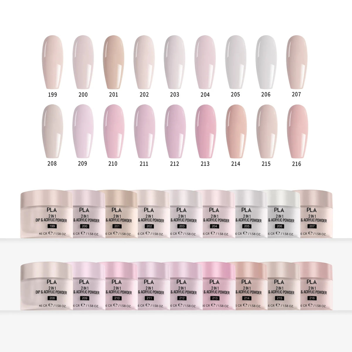 PLA Fashionably Light Collection - Set of 18 Colors - Gel Polish, Nail Lacquer & Dip Powder - DTK Nail Supply