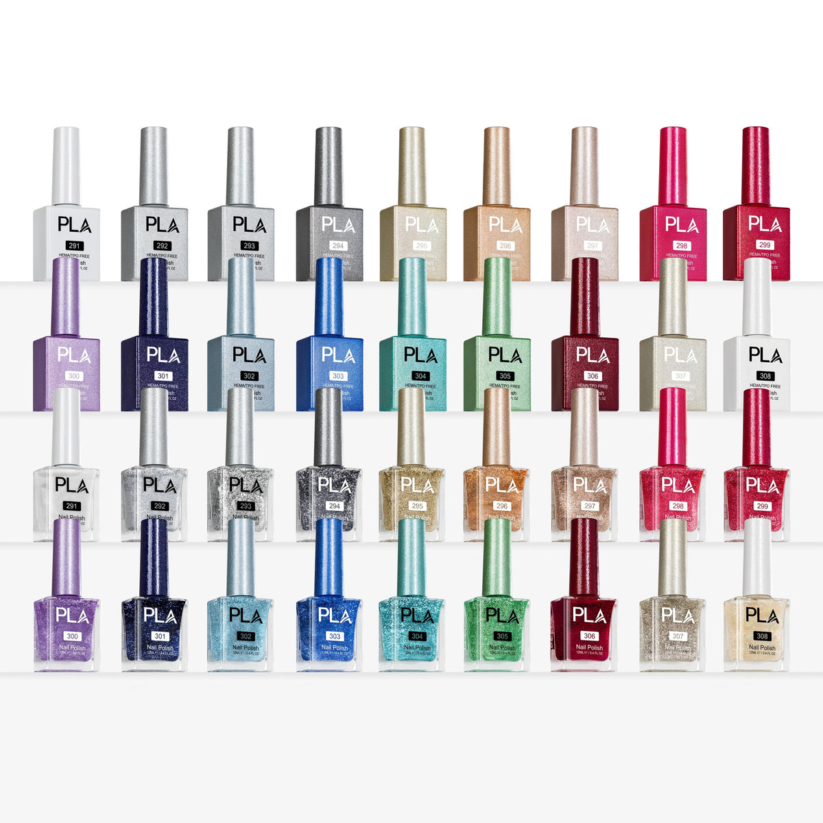 PLA Glitter Collection - Set of 18 Colors - Gel Polish, Nail Lacquer & Dip Powder - DTK Nail Supply