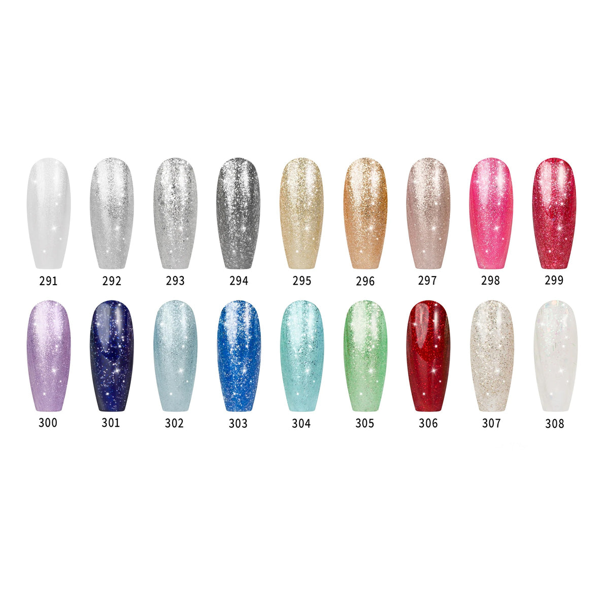 PLA Glitter Collection - Set of 18 Colors - Gel Polish, Nail Lacquer & Dip Powder - DTK Nail Supply