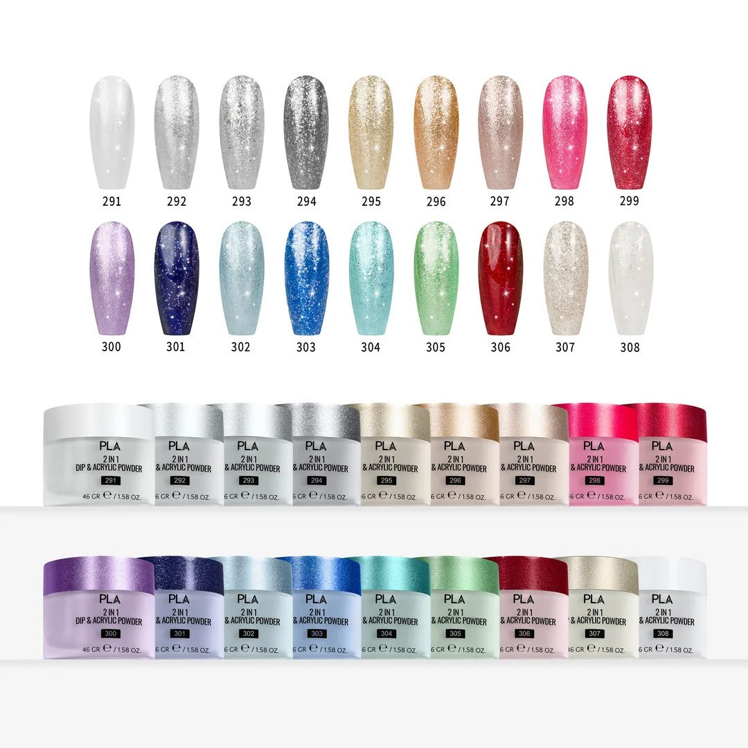 PLA Glitter Collection - Set of 18 Colors - Gel Polish, Nail Lacquer & Dip Powder - DTK Nail Supply