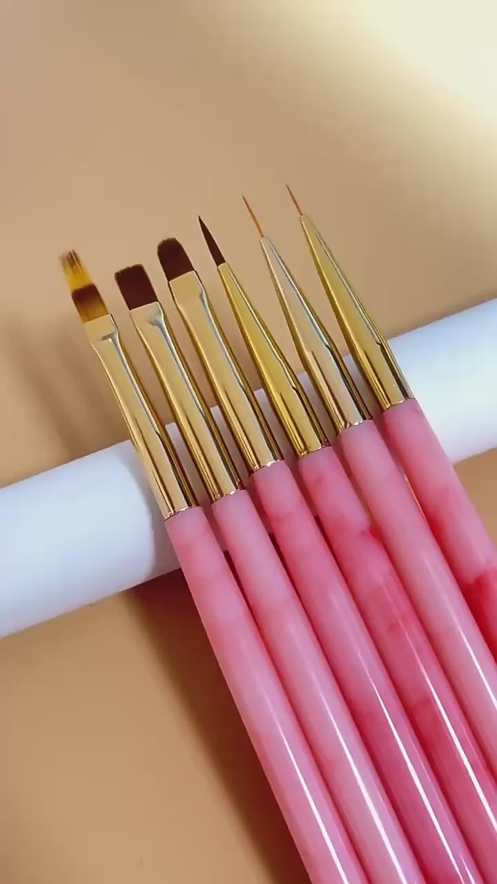 6Pcs/Set Pink Acrylic Handle Nail Liner Brush