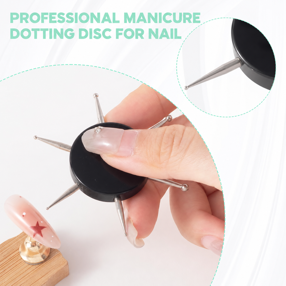 Nail Dotting Tool 6 in 1 - Acrylic Disc with Stainless Steel Dotting Heads - DTK Nail Supply