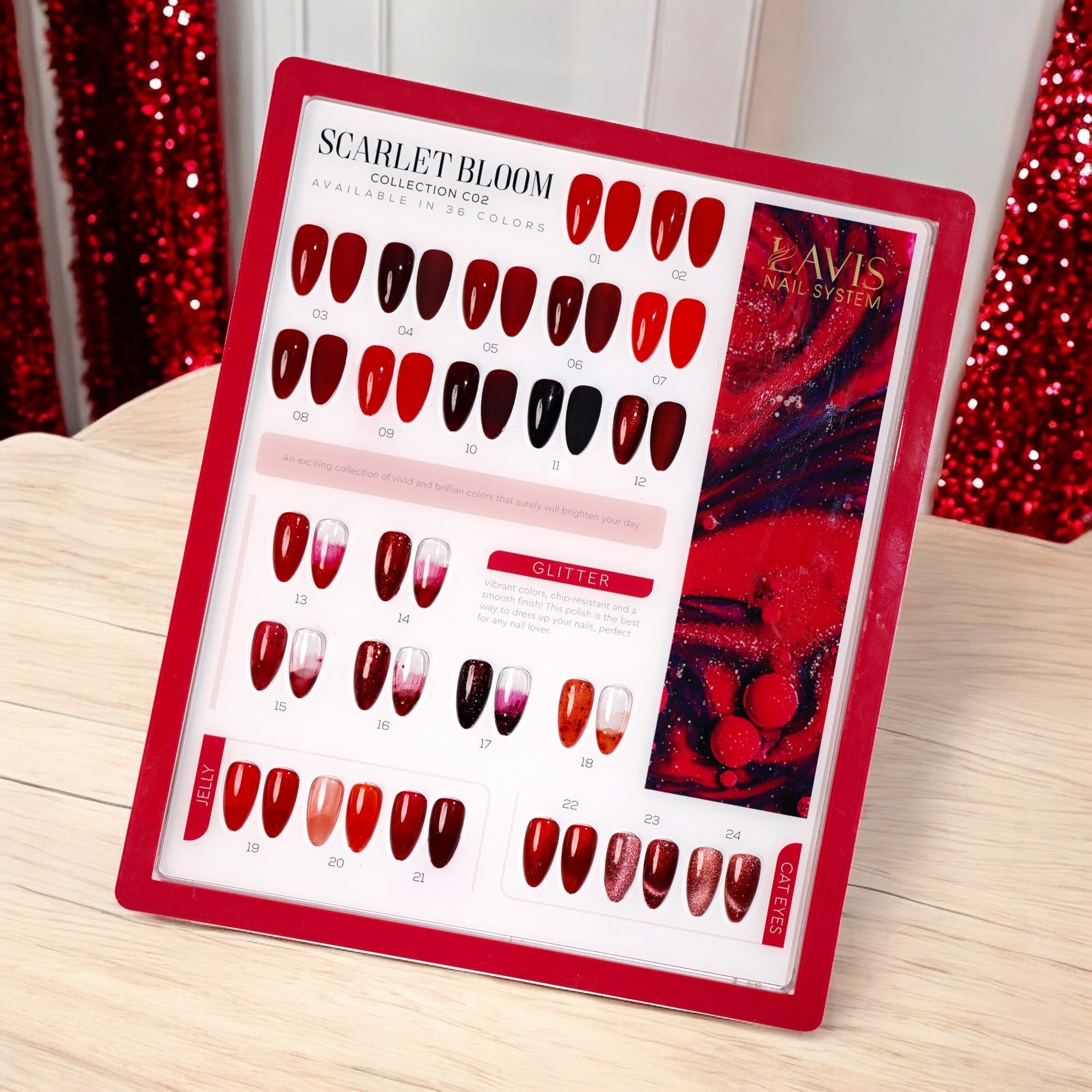 (Sample) LAVIS C02 - Set 24 Colors - Gel Polish 0.5 oz - Scarlet Bloom Collection - DTK Nail Supply