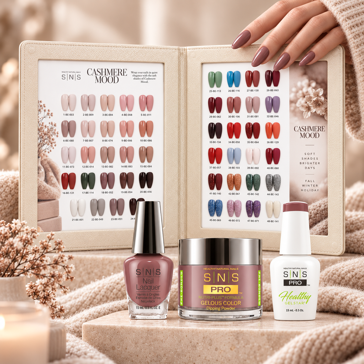 SNS Pro 4 in 1 Cashmere Mood - Set 48 Colors - Dip & Acrylic, Gel & Lacquer Matching - DTK Nail Supply