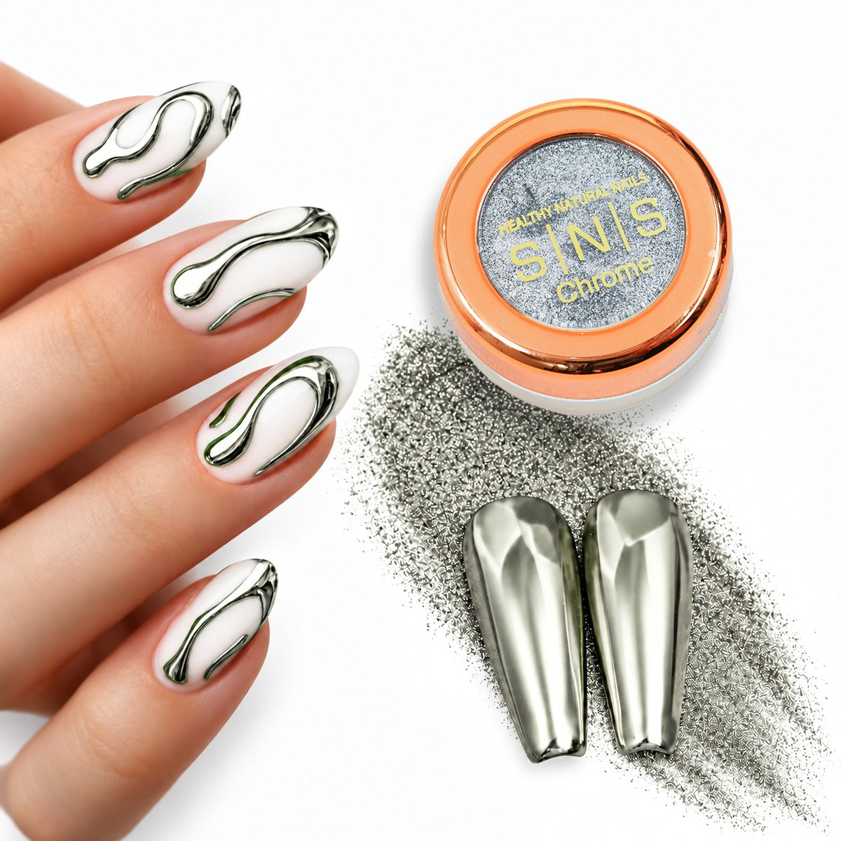 SNS Chrome Powder - Set 12 Colors with SNS Chrome Base & Chrome Top - DTK Nail Supply
