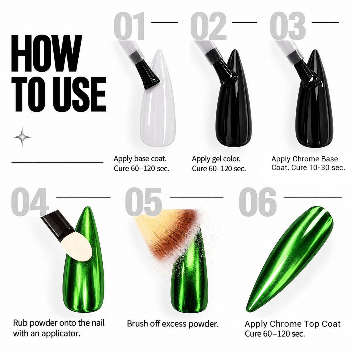 SNS Chrome Powder - Set 12 Colors with SNS Chrome Base & Chrome Top - DTK Nail Supply