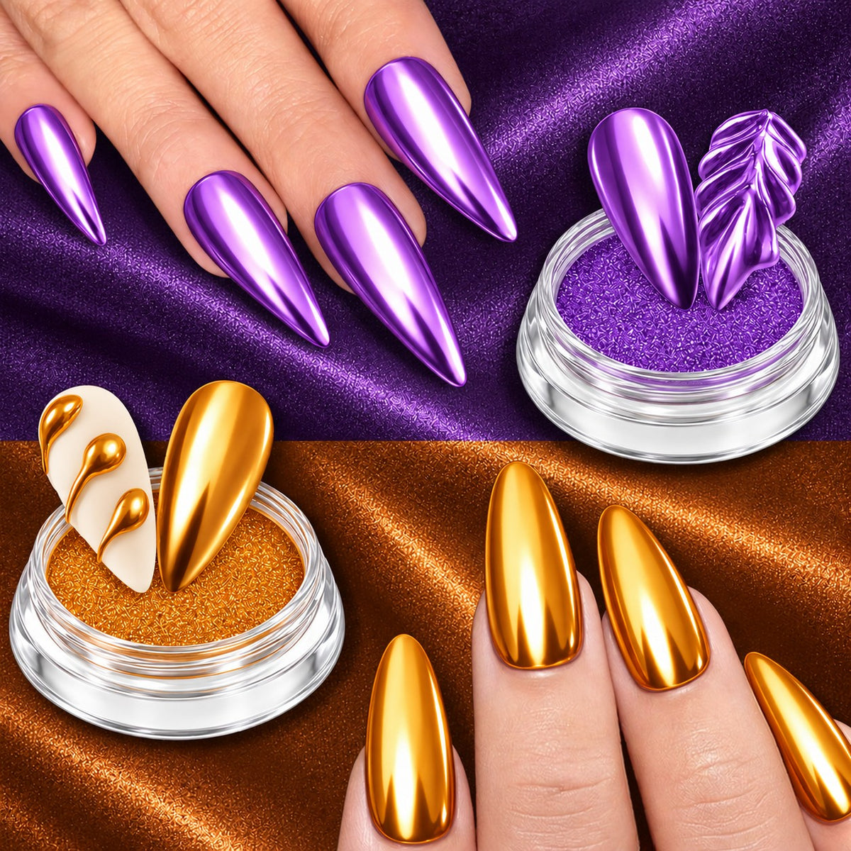 SNS Chrome Powder - Set 12 Colors with SNS Chrome Base & Chrome Top - DTK Nail Supply