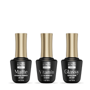 SNS Matte UV Gel Top Coat, Glassy Super Shine UV Gel Top Coat, Vitamin Extra Bonding UV Gel Base Coat 15ml - DTK Nail Supply