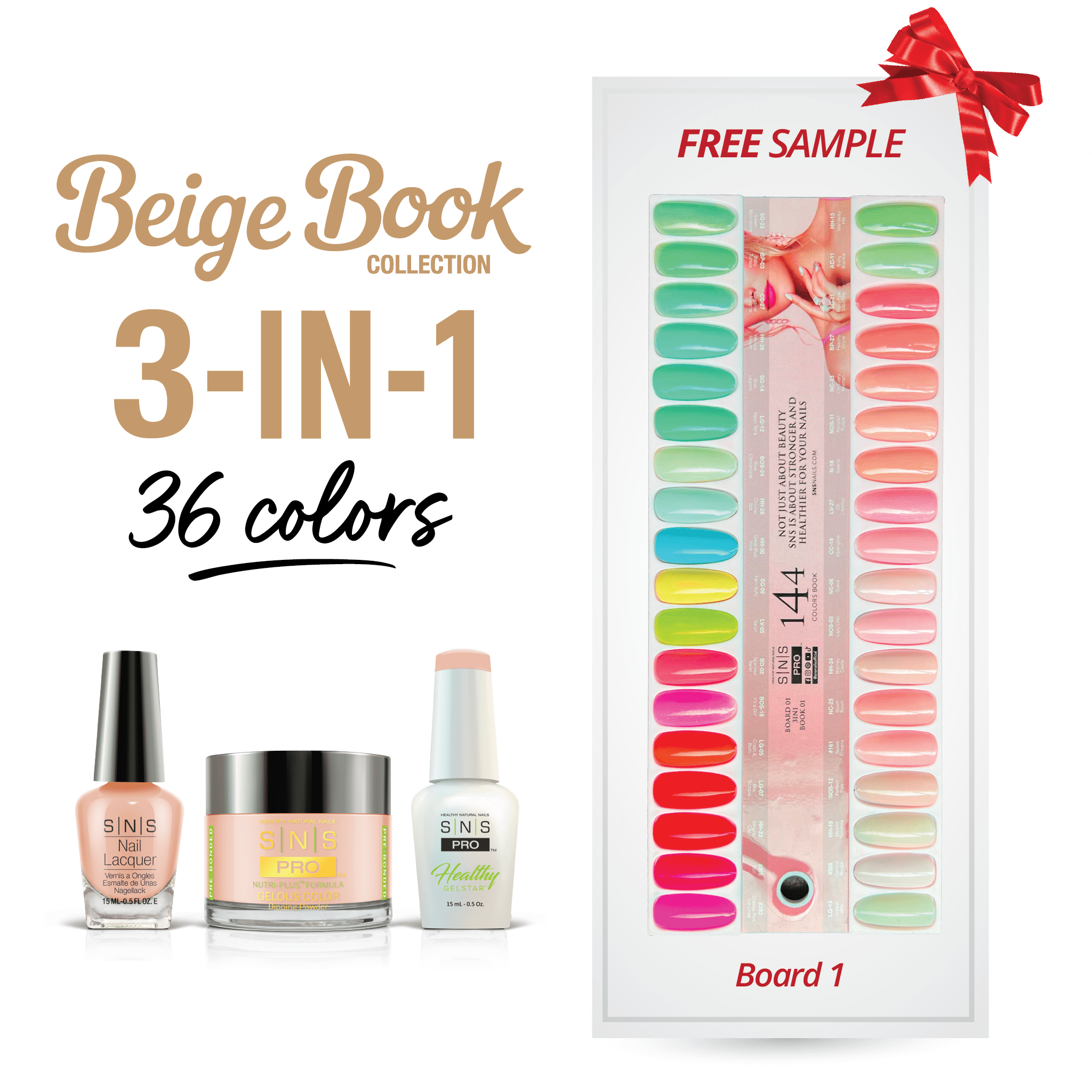 SNS Pro 3 in 1 - Board 1 Beige (001 - 036) - Dip, Gel & Lacquer Matching - DTK Nail Supply