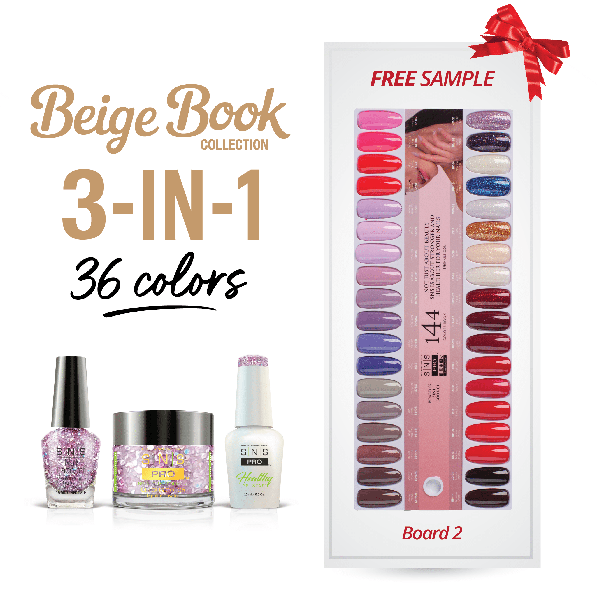 SNS Pro 3 in 1 - Board 2 Beige (037 - 072) - Dip, Gel & Lacquer Matching - DTK Nail Supply