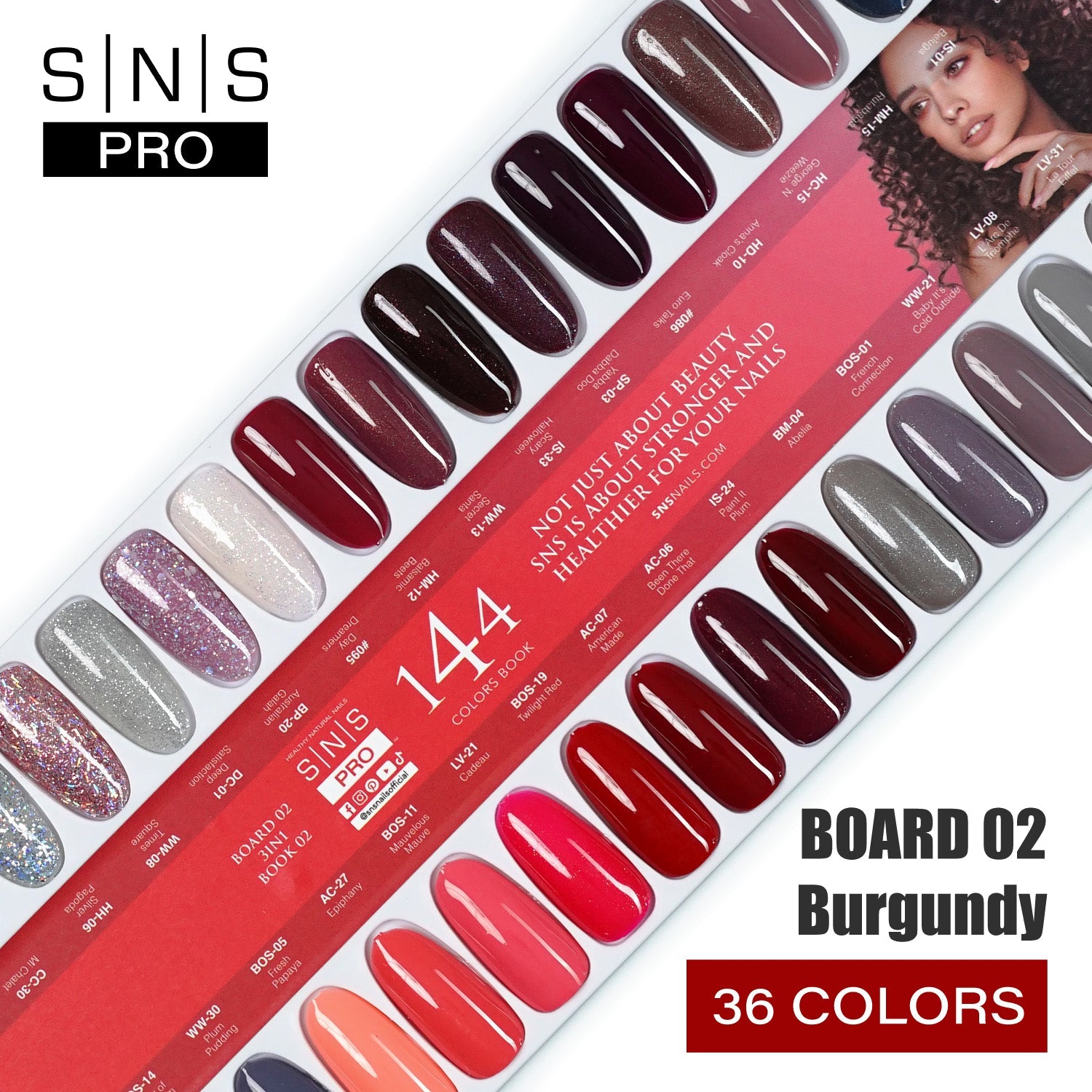 SNS Pro 3 in 1 - Board 2 Burgundy (037 - 072) - Dip, Gel & Lacquer Matching - DTK Nail Supply