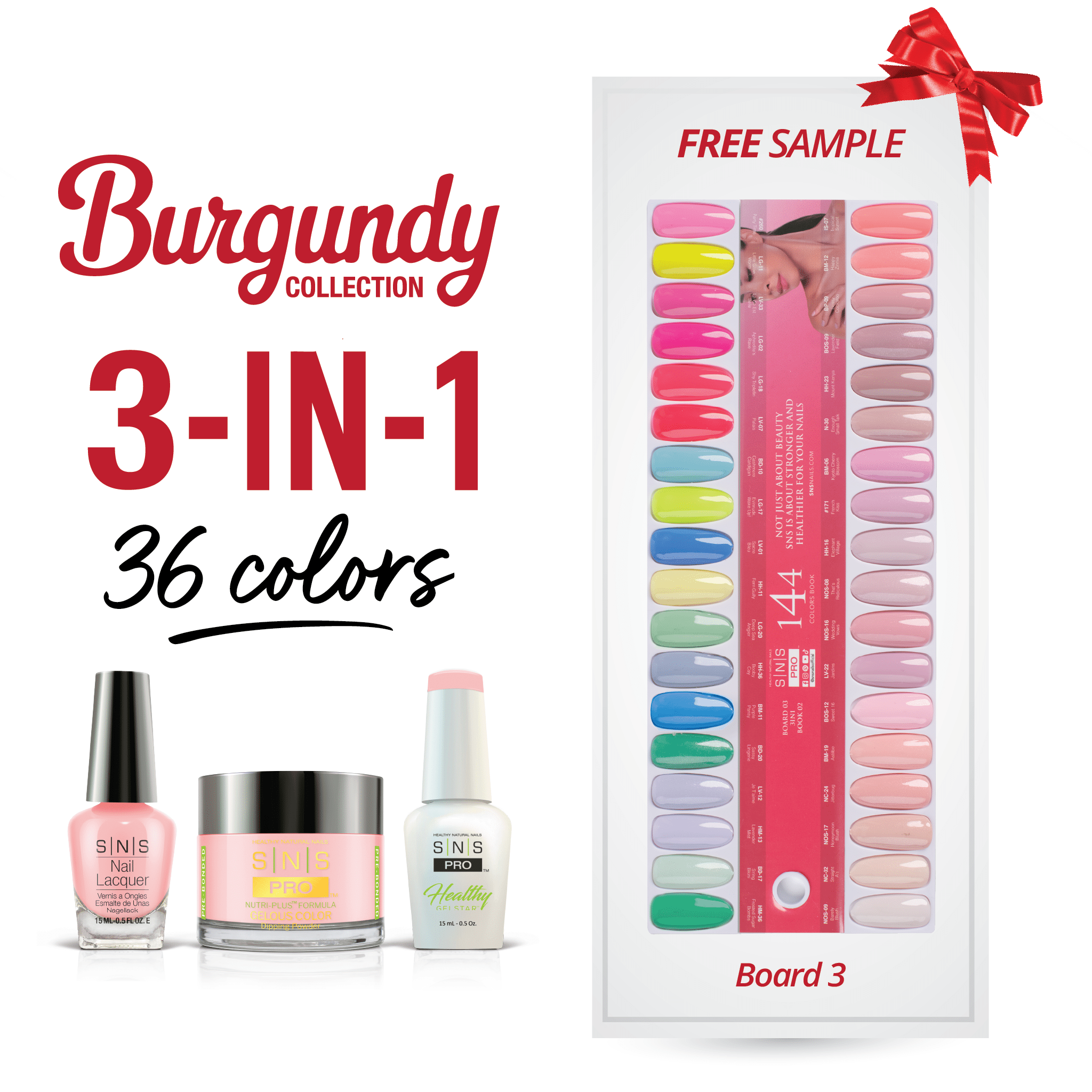 SNS Pro 3 in 1 - Board 3 Burgundy (073 - 108) - Dip, Gel & Lacquer Matching - DTK Nail Supply