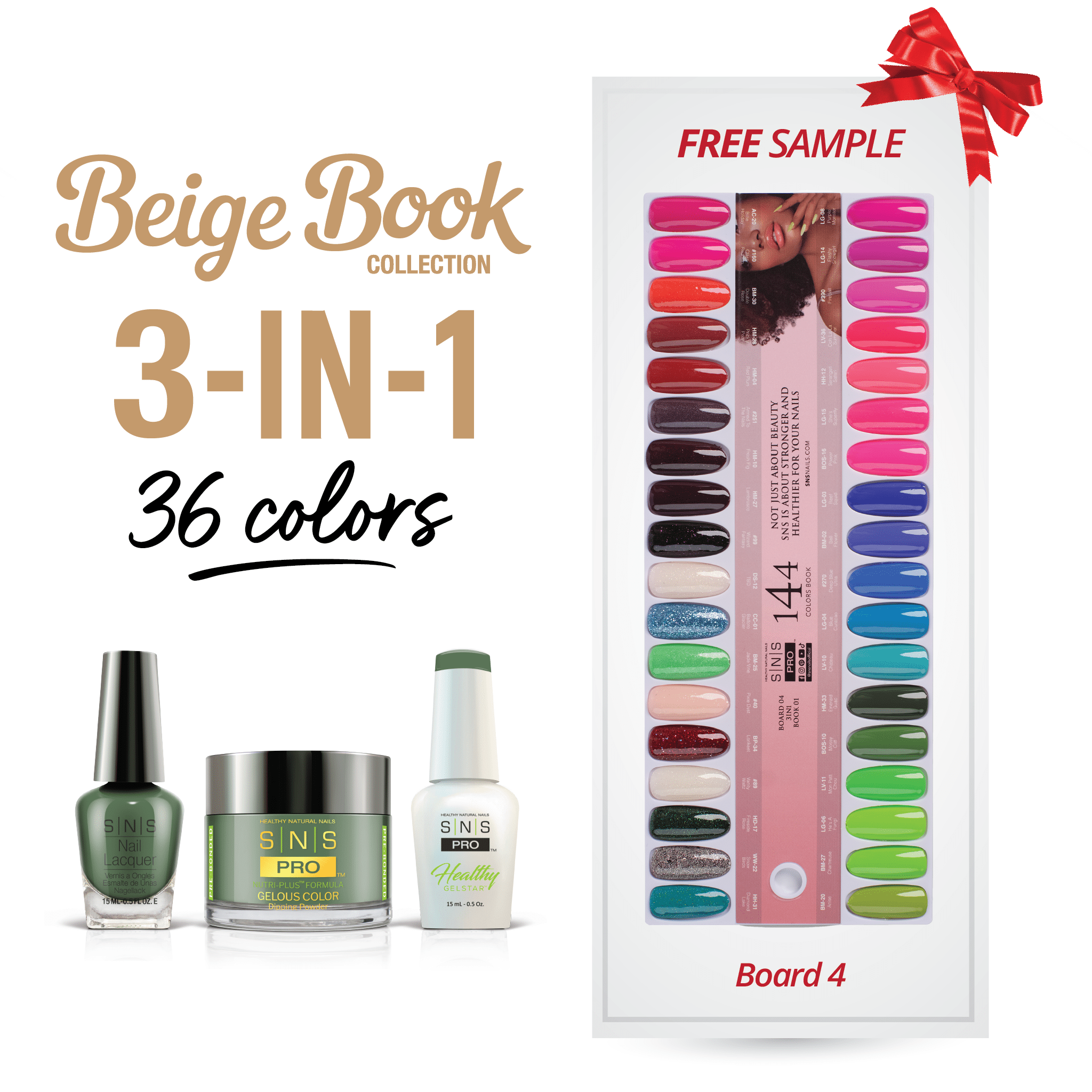 SNS Pro 3 in 1 - Board 4 Beige (109 - 144) - Dip, Gel & Lacquer Matching - DTK Nail Supply