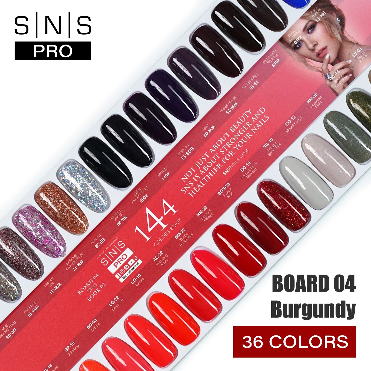 SNS Pro 3 in 1 - Board 4 Burgundy (109 - 144) - Dip, Gel & Lacquer Matching - DTK Nail Supply