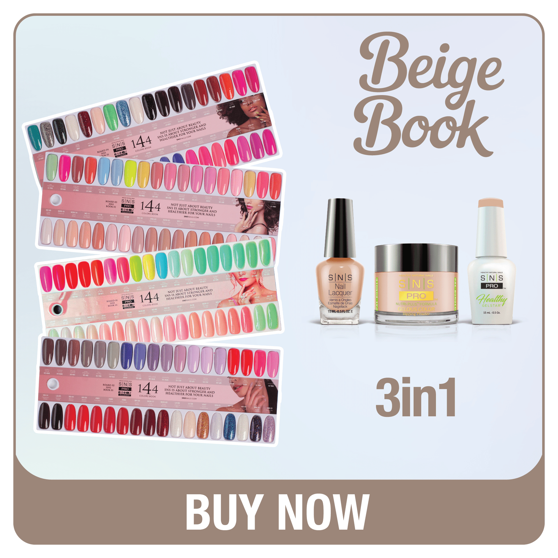 SNS Pro 3 in 1 - Set 144 Colors Beige Collection - Dip, Gel & Lacquer Matching - DTK Nail Supply