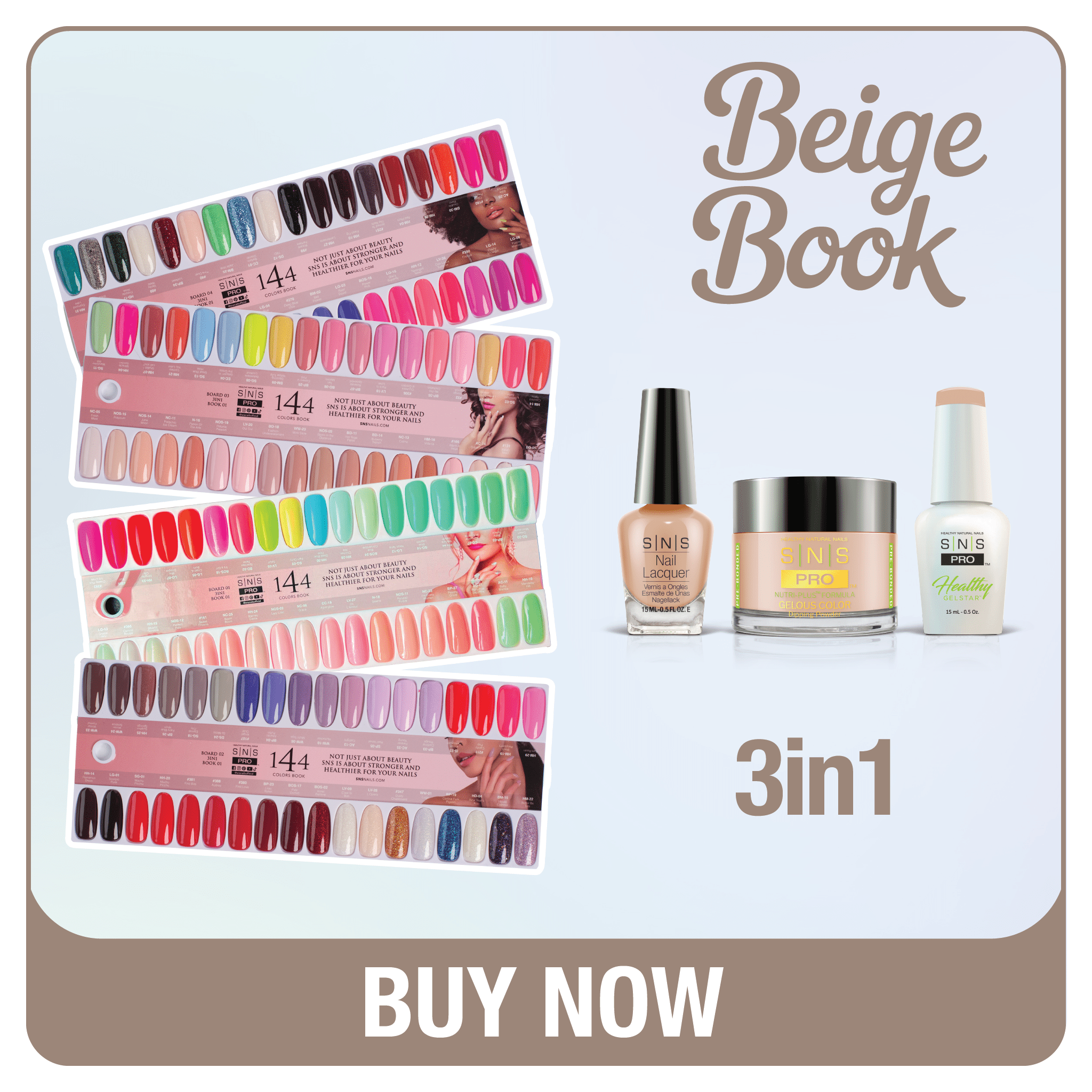 SNS Pro 3 in 1 - Set 144 Colors Beige Collection - Dip, Gel & Lacquer Matching - DTK Nail Supply
