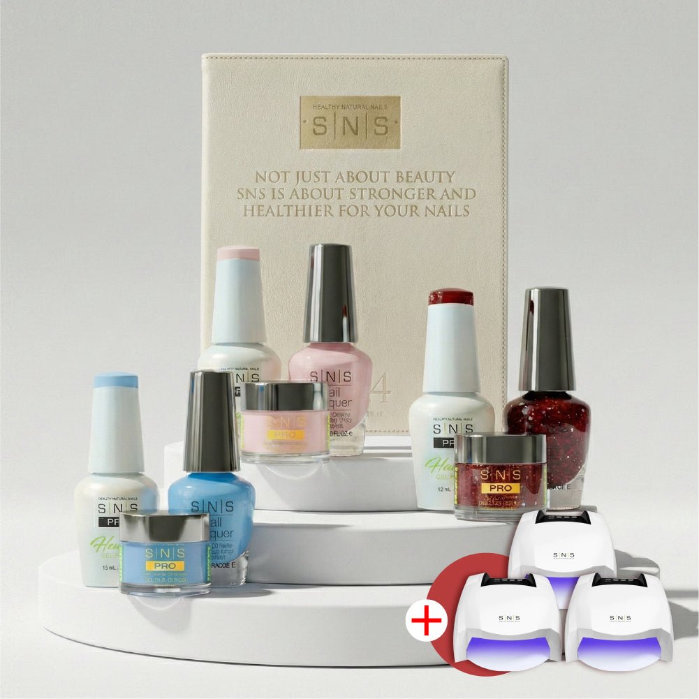 SNS Pro 3 in 1 - Set 144 Colors Beige Collection - Dip, Gel & Lacquer Matching - FREE 3 SNS Cordless UV/LED Nail Lamps 54W