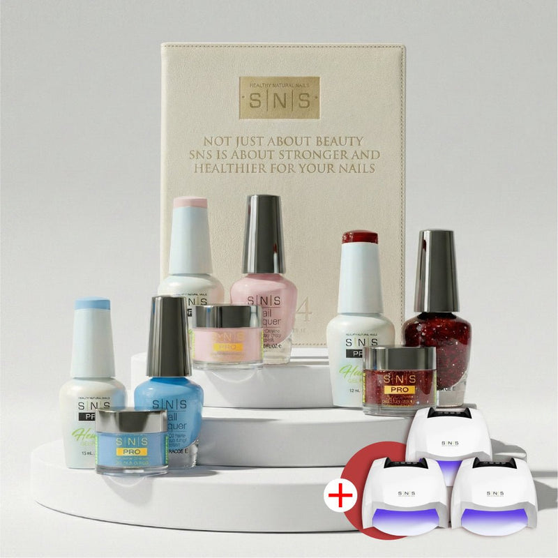 SNS Pro 3 in 1 - Set 144 Colors Beige Collection - Dip, Gel & Lacquer Matching - FREE 3 SNS Cordless UV/LED Nail Lamps 54W - DTK Nail Supply