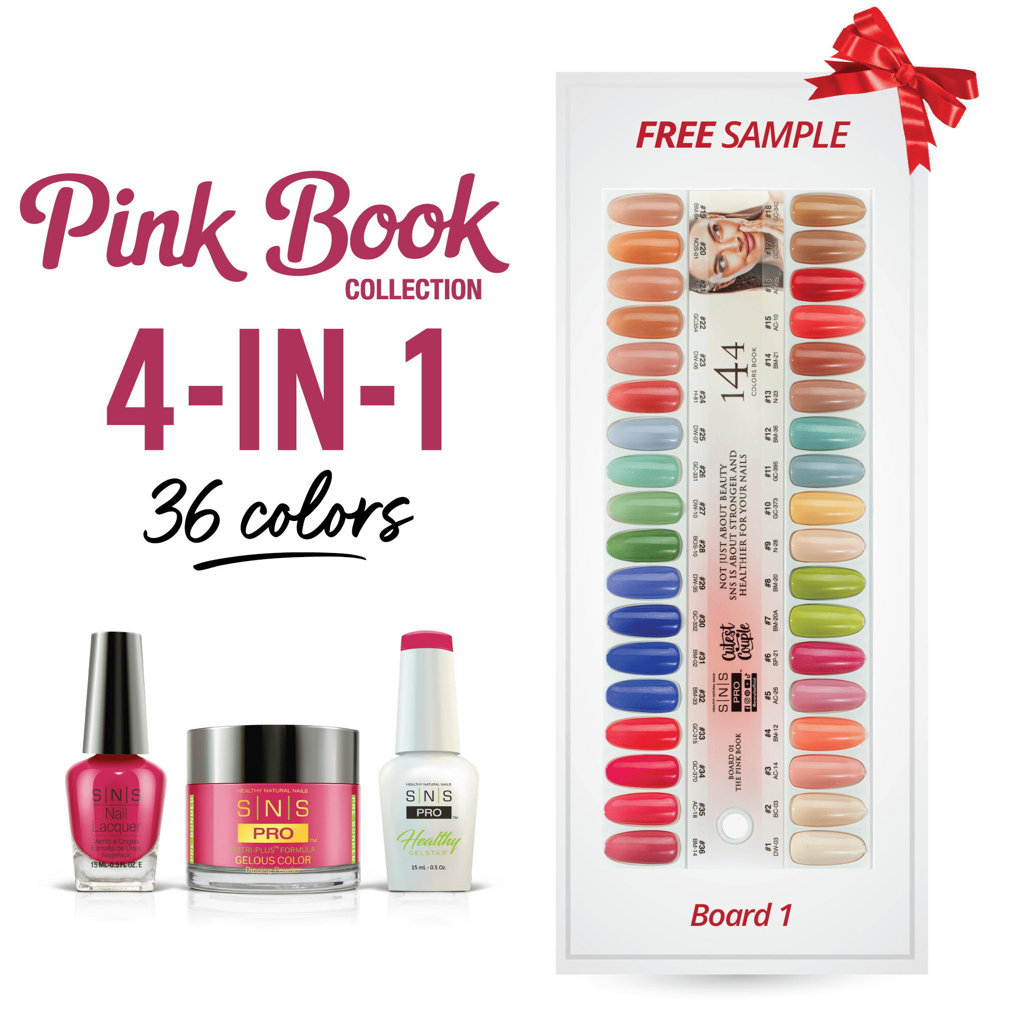 SNS Pro 4 in 1 - Board 1 Pink Collection (001 - 036) - Dip, Gel & Lacquer Matching - DTK Nail Supply