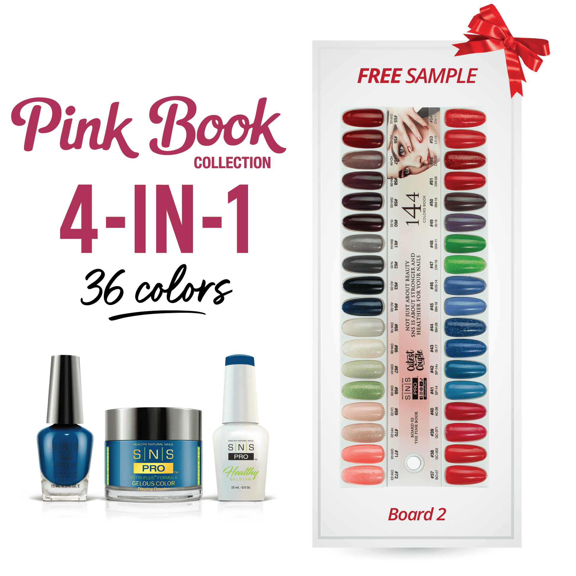 SNS Pro 4 in 1 - Board 2 Pink Collection (037 - 072) - Dip, Gel & Lacquer Matching - DTK Nail Supply