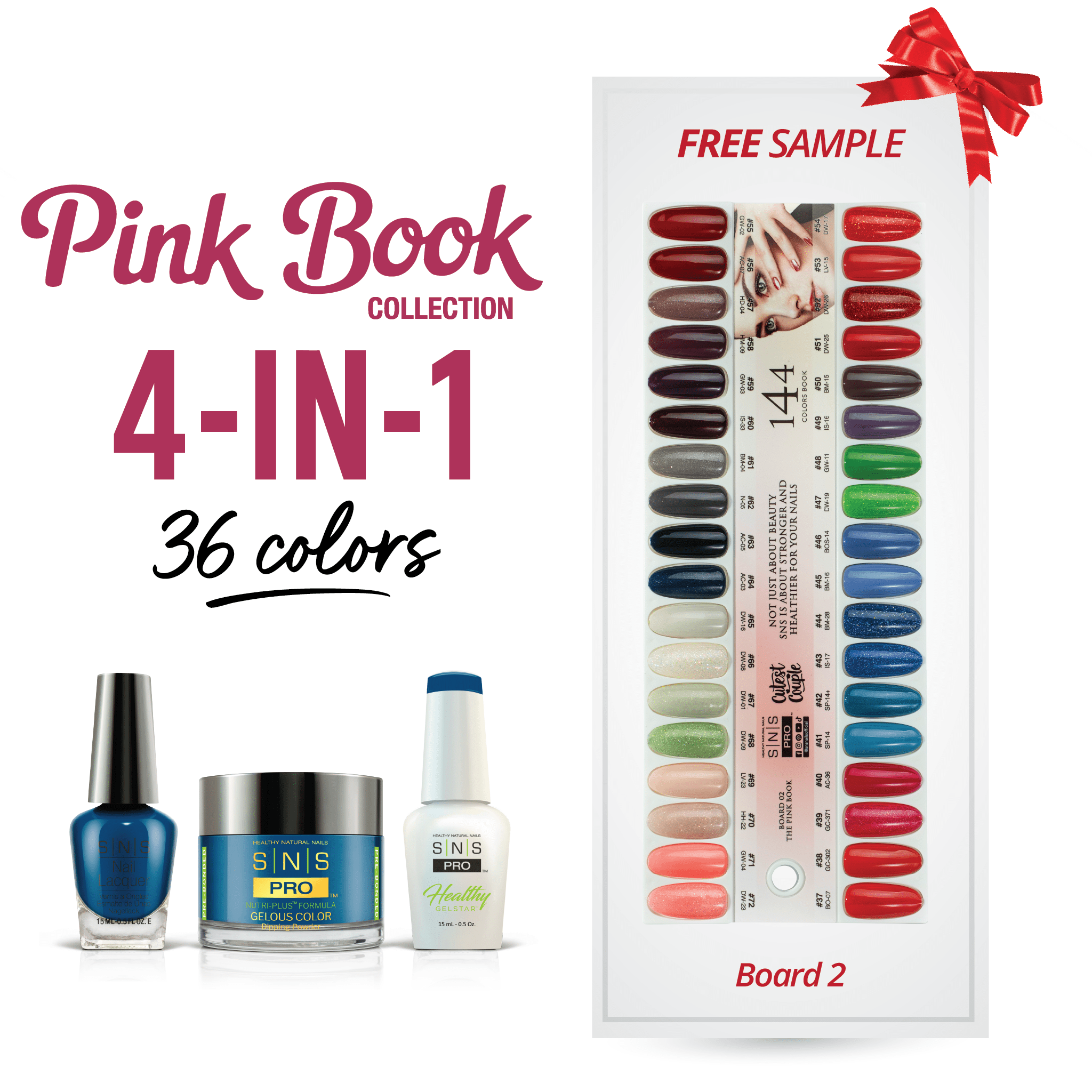 SNS Pro 4 in 1 - Board 2 Pink Collection (037 - 072) - Dip, Gel & Lacquer Matching - DTK Nail Supply
