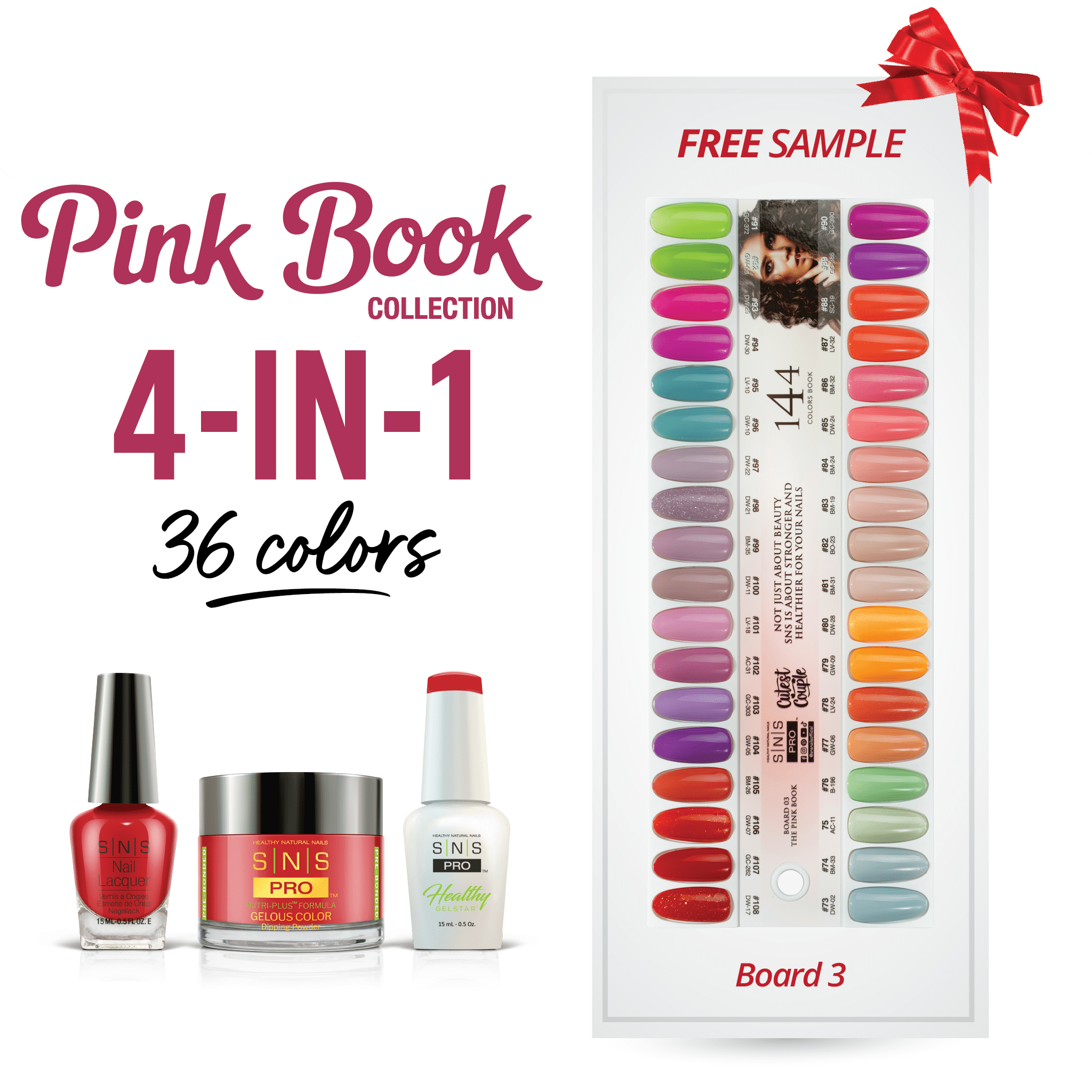 SNS Pro 4 in 1 - Board 3 Pink Collection (073 - 108) - Dip, Gel & Lacquer Matching - DTK Nail Supply