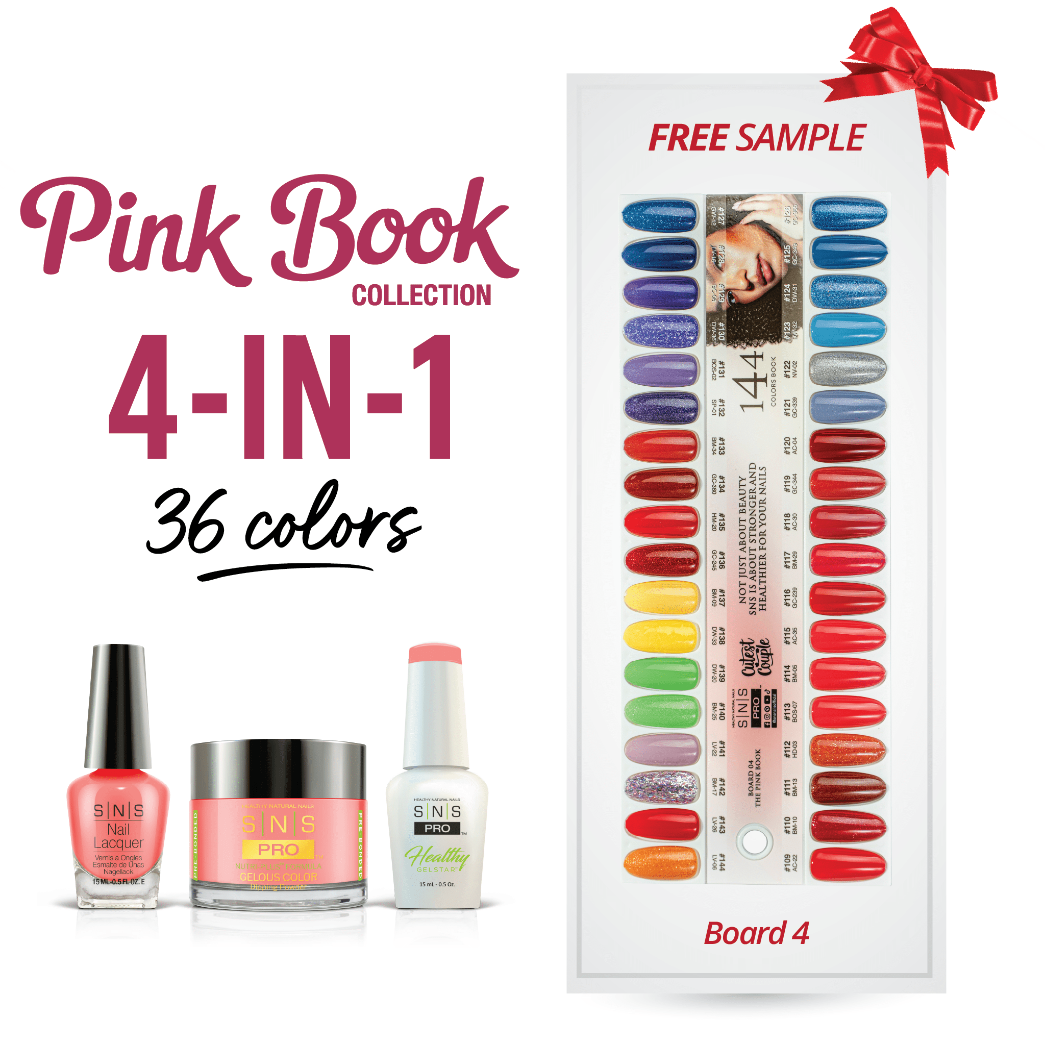 SNS Pro 4 in 1 - Board 4 Pink Collection (109 - 144) - Dip, Gel & Lacquer Matching - DTK Nail Supply