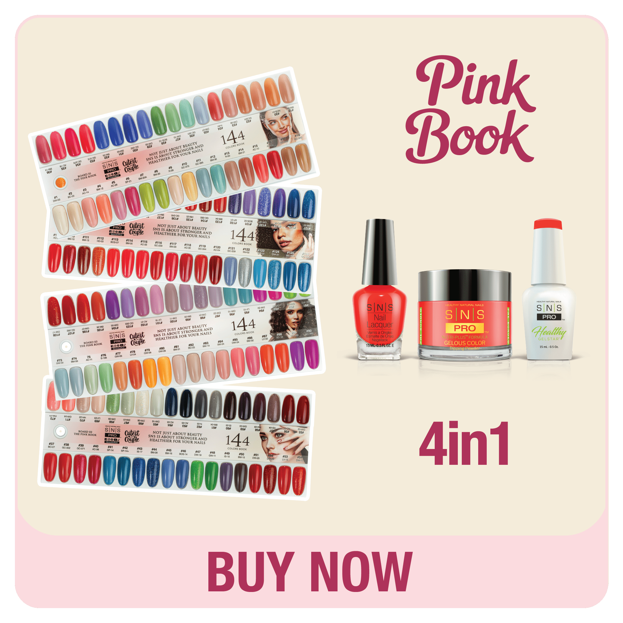 SNS Pro 4 in 1 - Set 144 Colors Pink Collection - Dip, Gel & Lacquer Matching - DTK Nail Supply