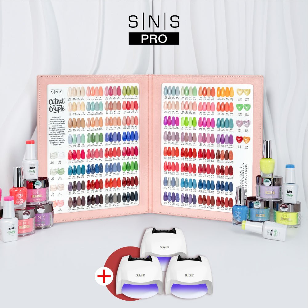 SNS Pro 4 in 1 - Set 144 Colors Pink Collection - Dip, Gel & Lacquer Matching - FREE 3 SNS Cordless UV/LED Nail Lamps 54W