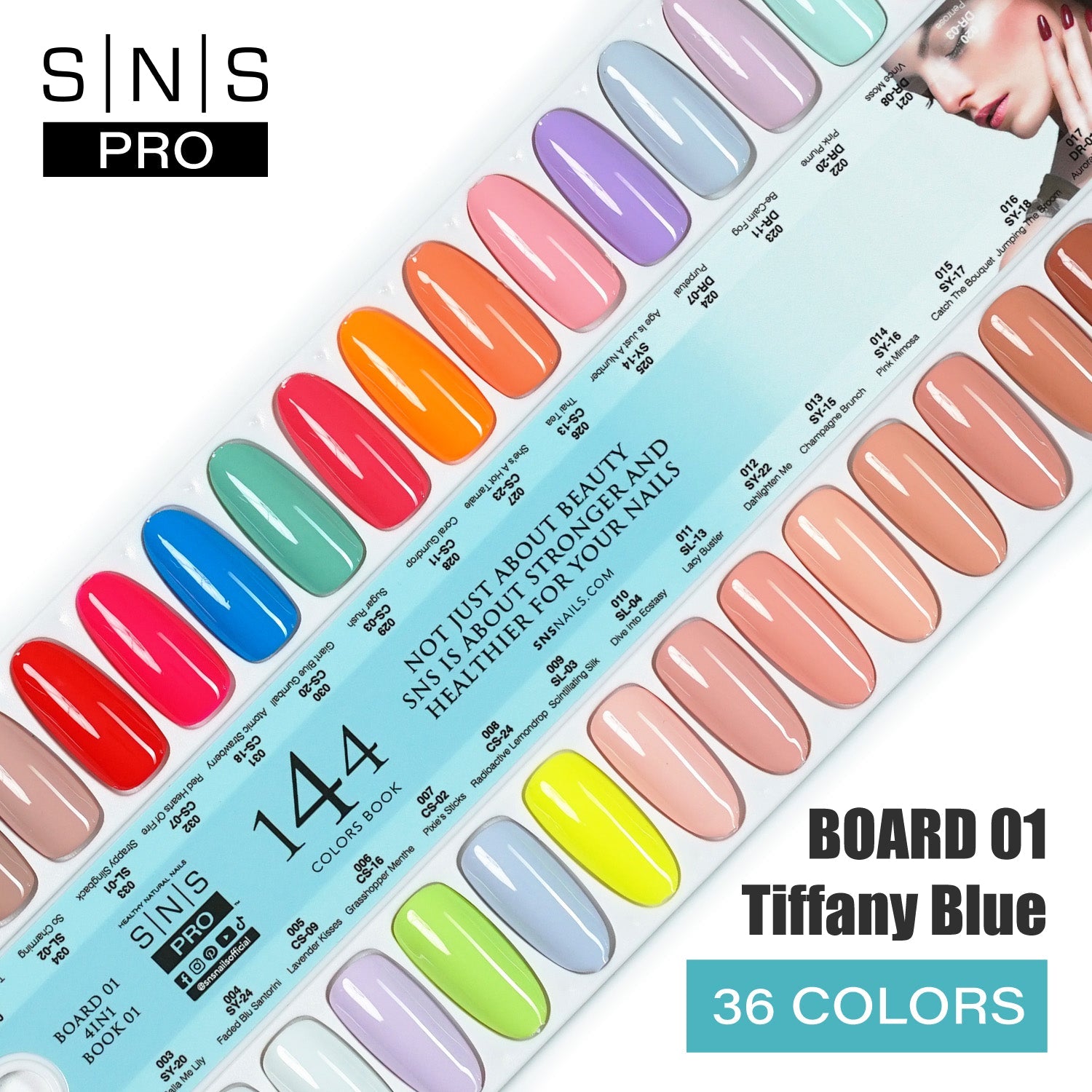 SNS Pro 4 in 1 Tiffany Blue - Board 1 (001 - 036) - Dip, Gel & Lacquer Matching - DTK Nail Supply