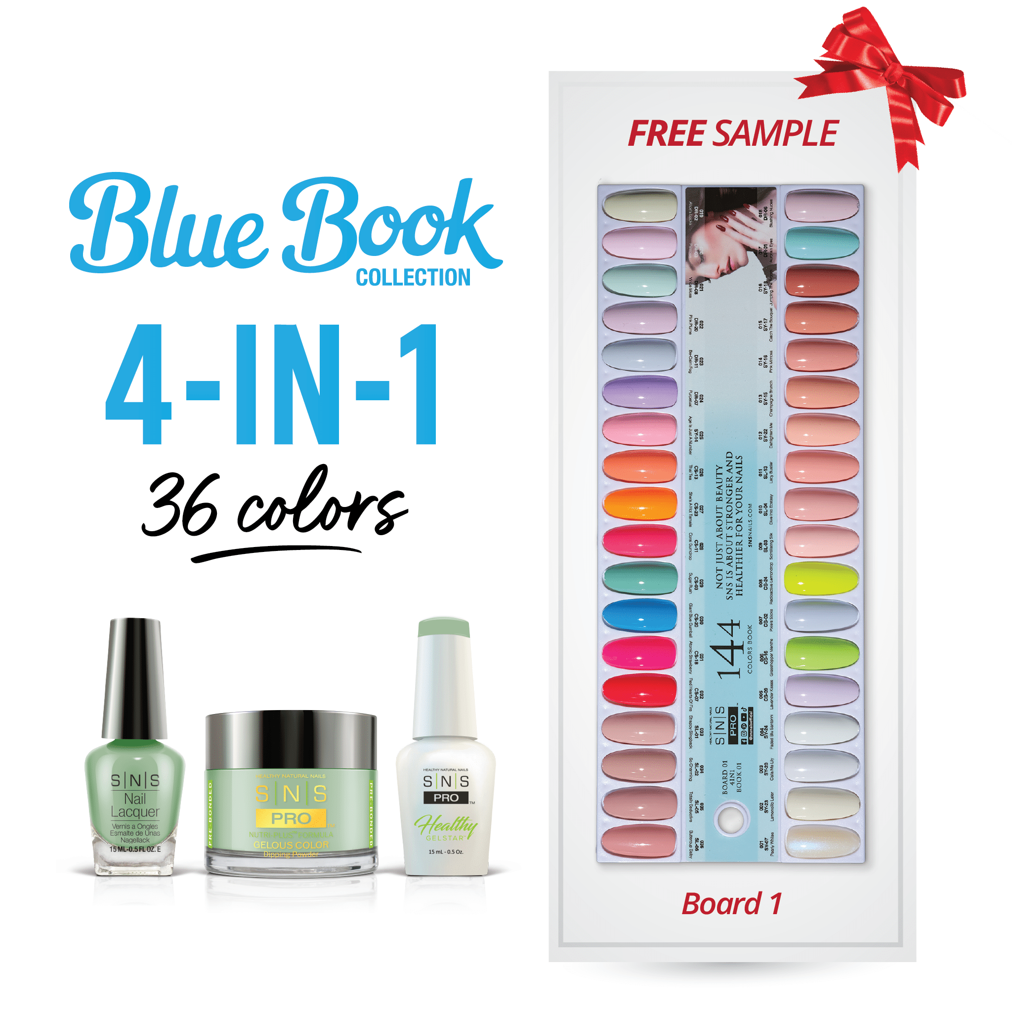 SNS Pro 4 in 1 Tiffany Blue - Board 1 (001 - 036) - Dip, Gel & Lacquer Matching - DTK Nail Supply