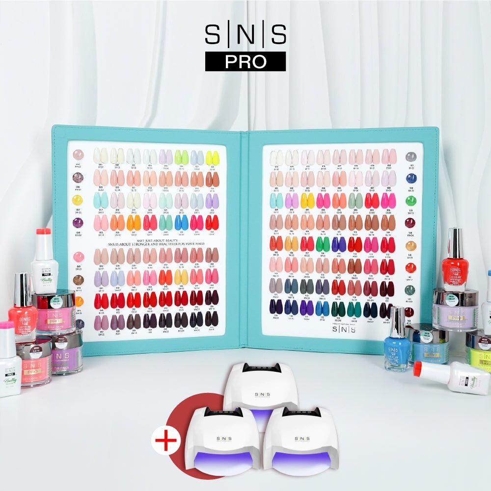 SNS Pro 4 in 1 Tiffany Blue - Set 144 Colors - Dip, Gel & Lacquer Matching - FREE 3 SNS Cordless UV/LED Nail Lamps 54W - DTK Nail Supply