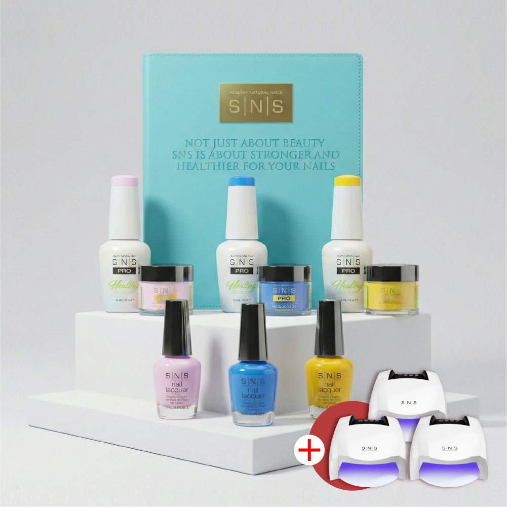 SNS Pro 4 in 1 Tiffany Blue - Set 144 Colors - Dip, Gel & Lacquer Matching - FREE 3 SNS Cordless UV/LED Nail Lamps 54W - DTK Nail Supply
