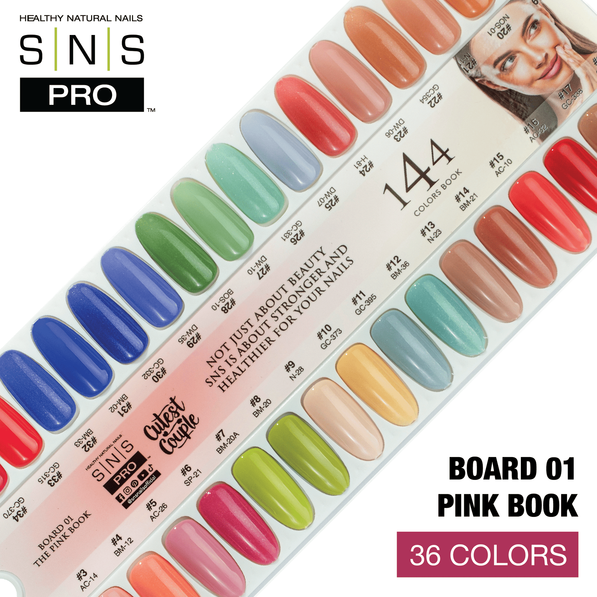 SNS Pro Dipping & Acrylic Powder - Set 36 Colors - Board 01 Pink Collection (001 - 036) - DTK Nail Supply