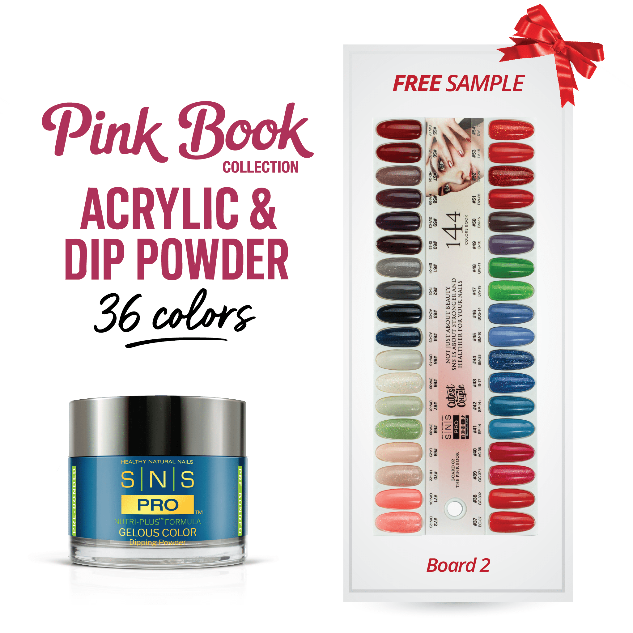 SNS Pro Dipping & Acrylic Powder - Set 36 Colors - Board 02 Pink Collection (037 - 072) - DTK Nail Supply