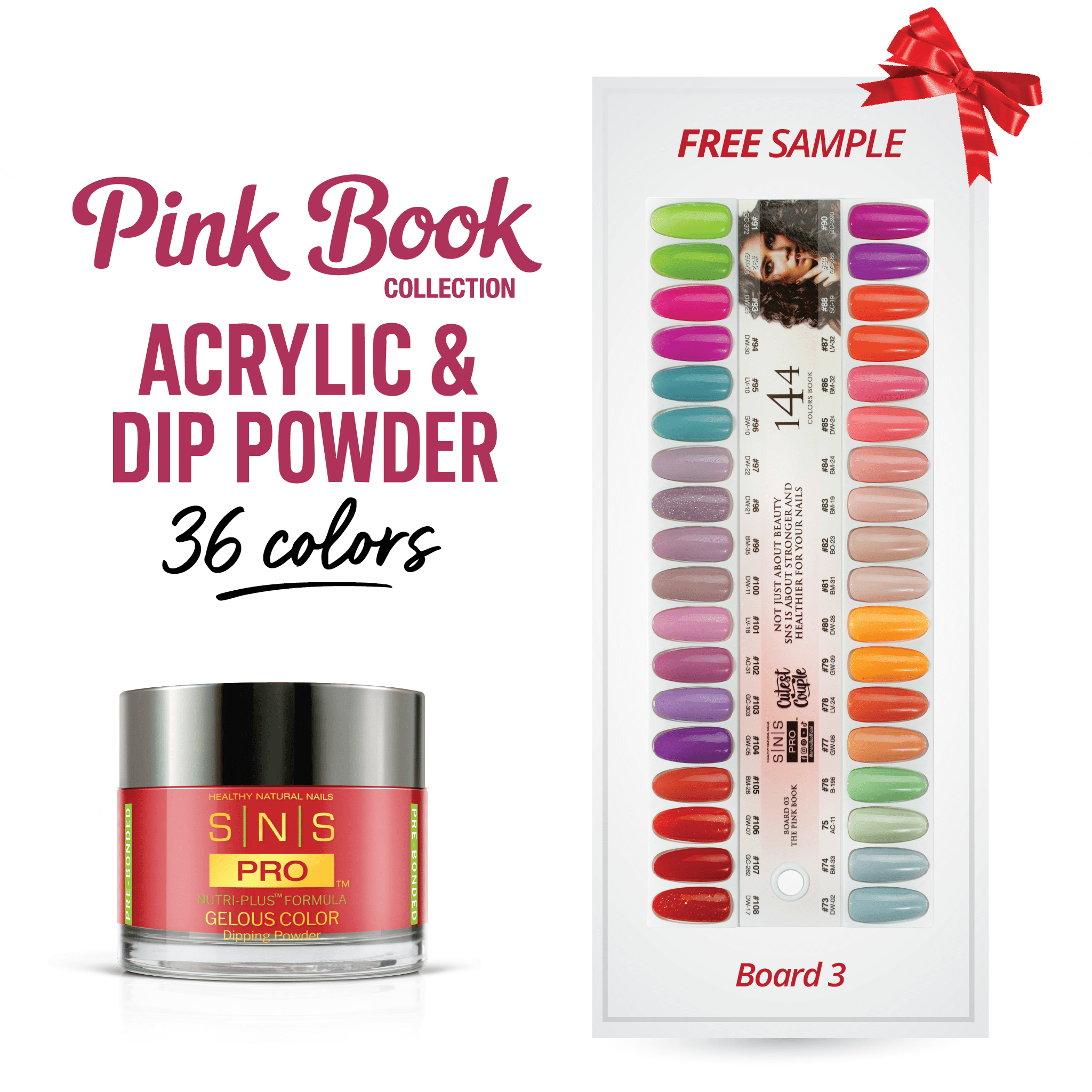 SNS Pro Dipping & Acrylic Powder - Set 36 Colors - Board 03 Pink Collection (073 - 108) - DTK Nail Supply