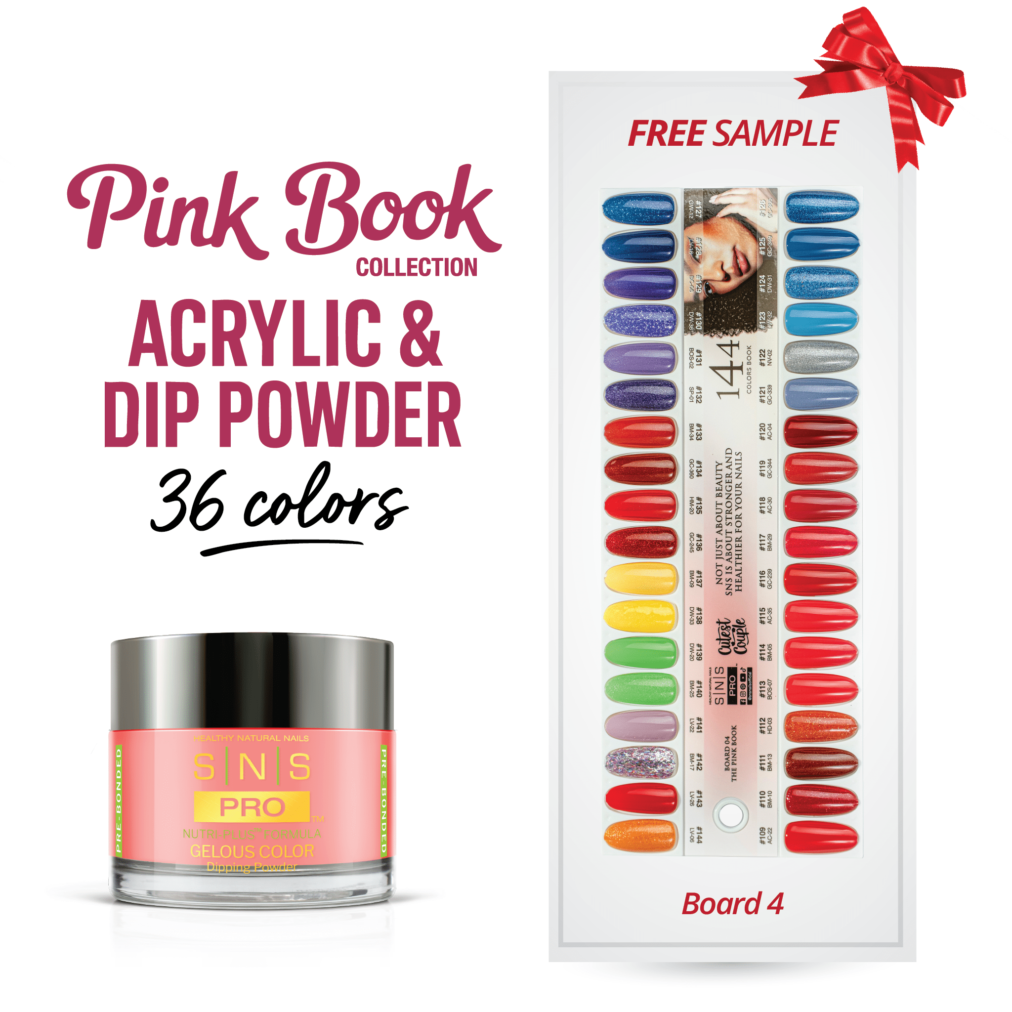 SNS Pro Dipping & Acrylic Powder - Set 36 Colors - Board 04 Pink Collection (109 - 144) - DTK Nail Supply