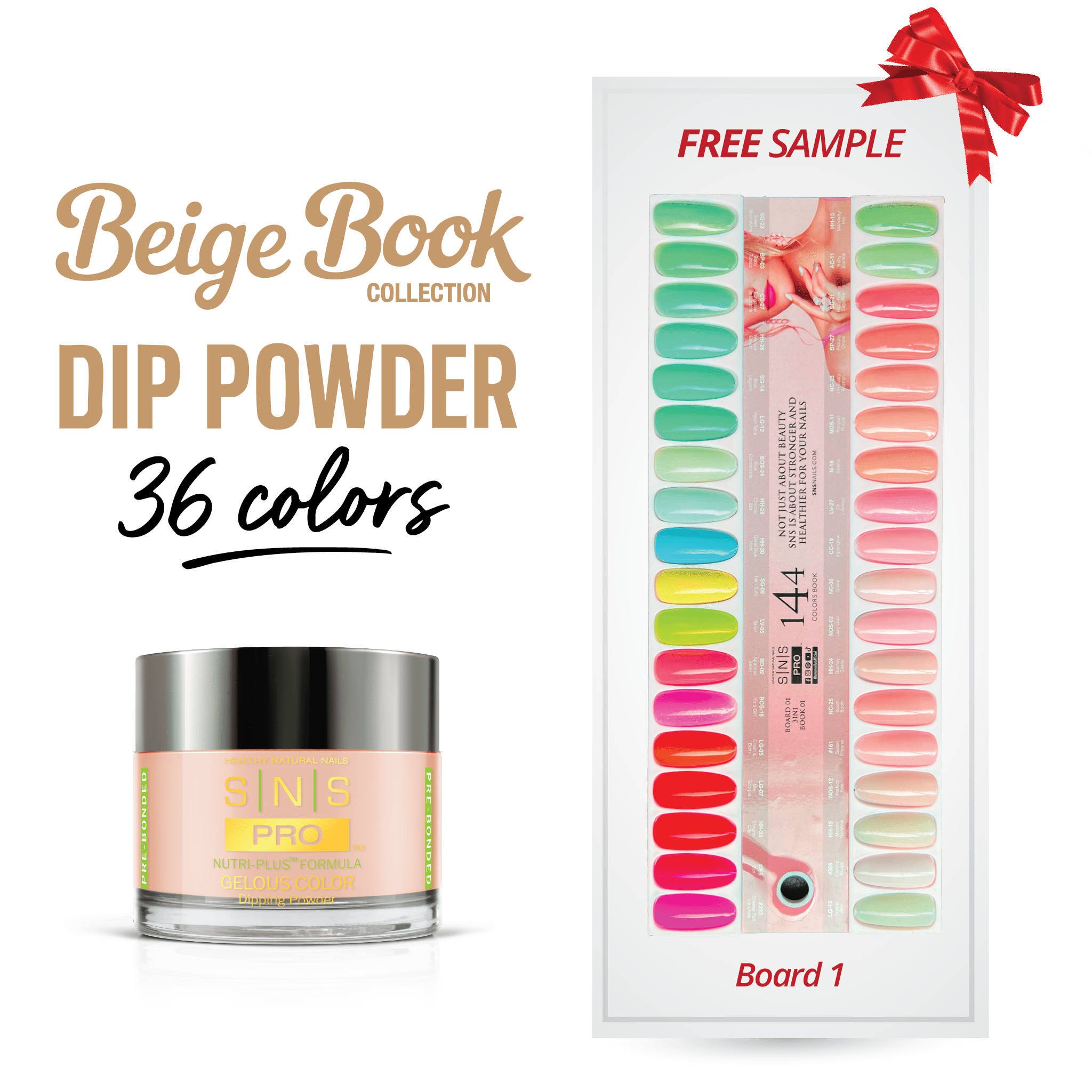 SNS Pro Dipping Powder - Set 36 Colors - Board 1 Beige (001 - 036) - DTK Nail Supply