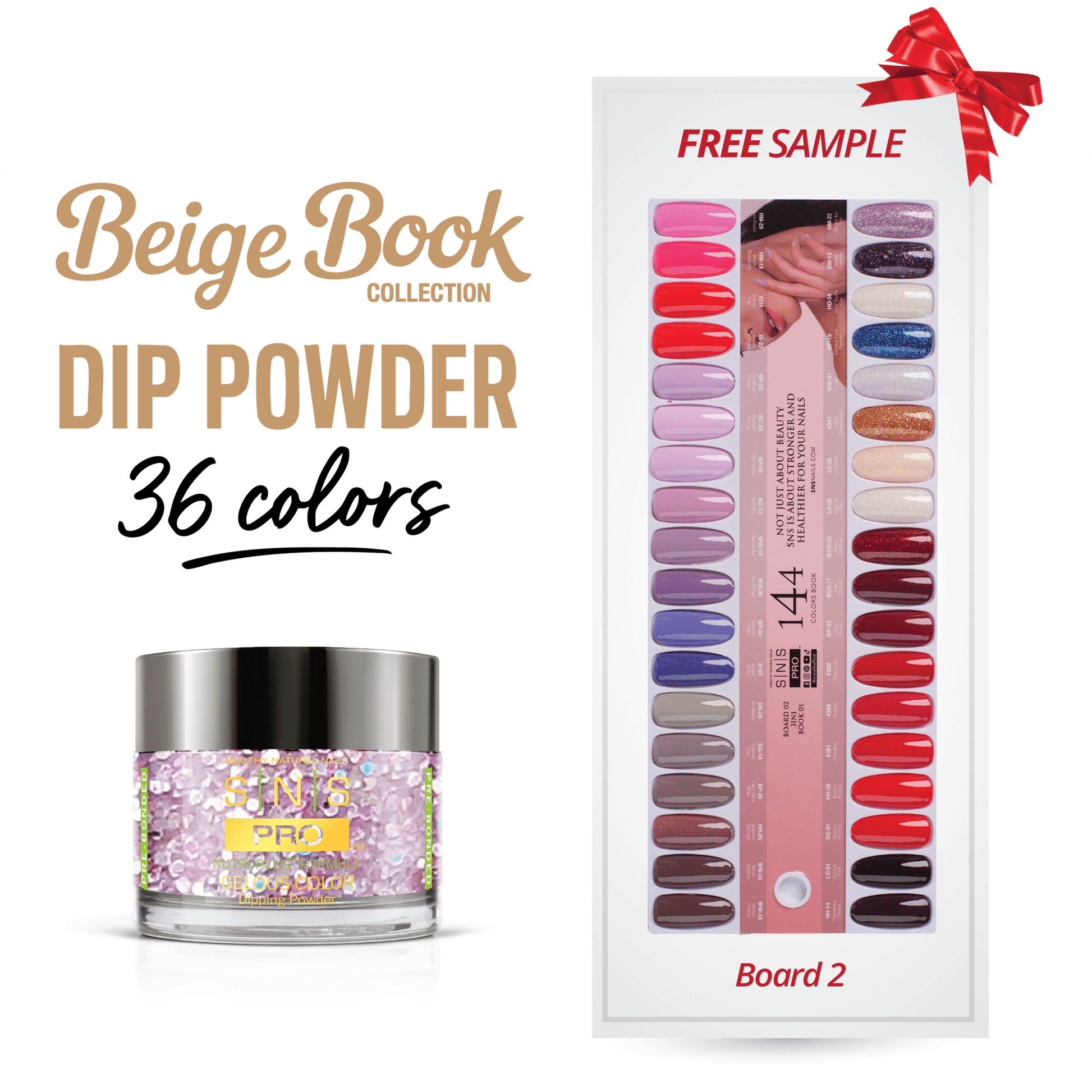 SNS Pro Dipping Powder - Set 36 Colors - Board 2 Beige (037 - 072) - DTK Nail Supply