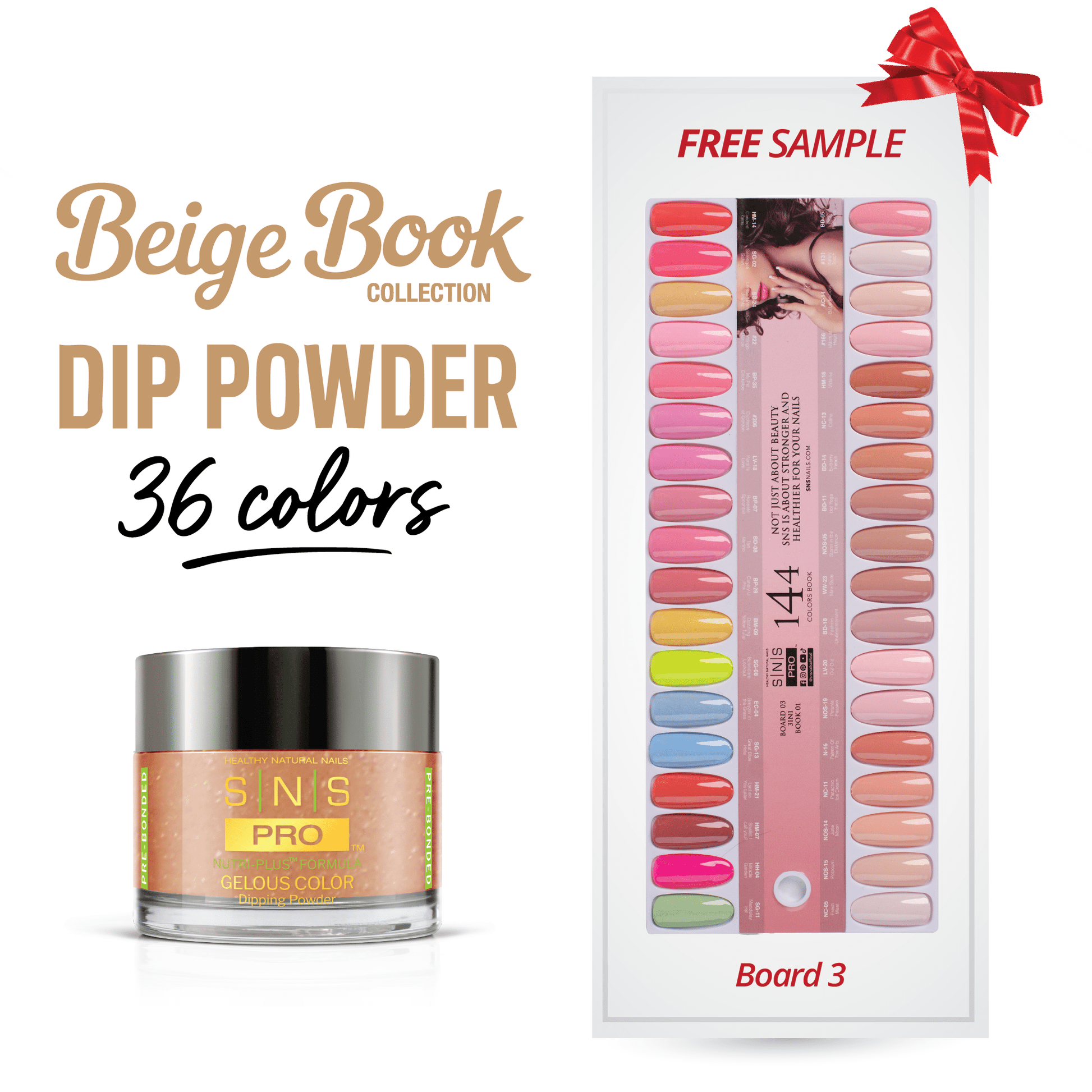 SNS Pro Dipping Powder - Set 36 Colors - Board 3 Beige (073 - 108) - DTK Nail Supply