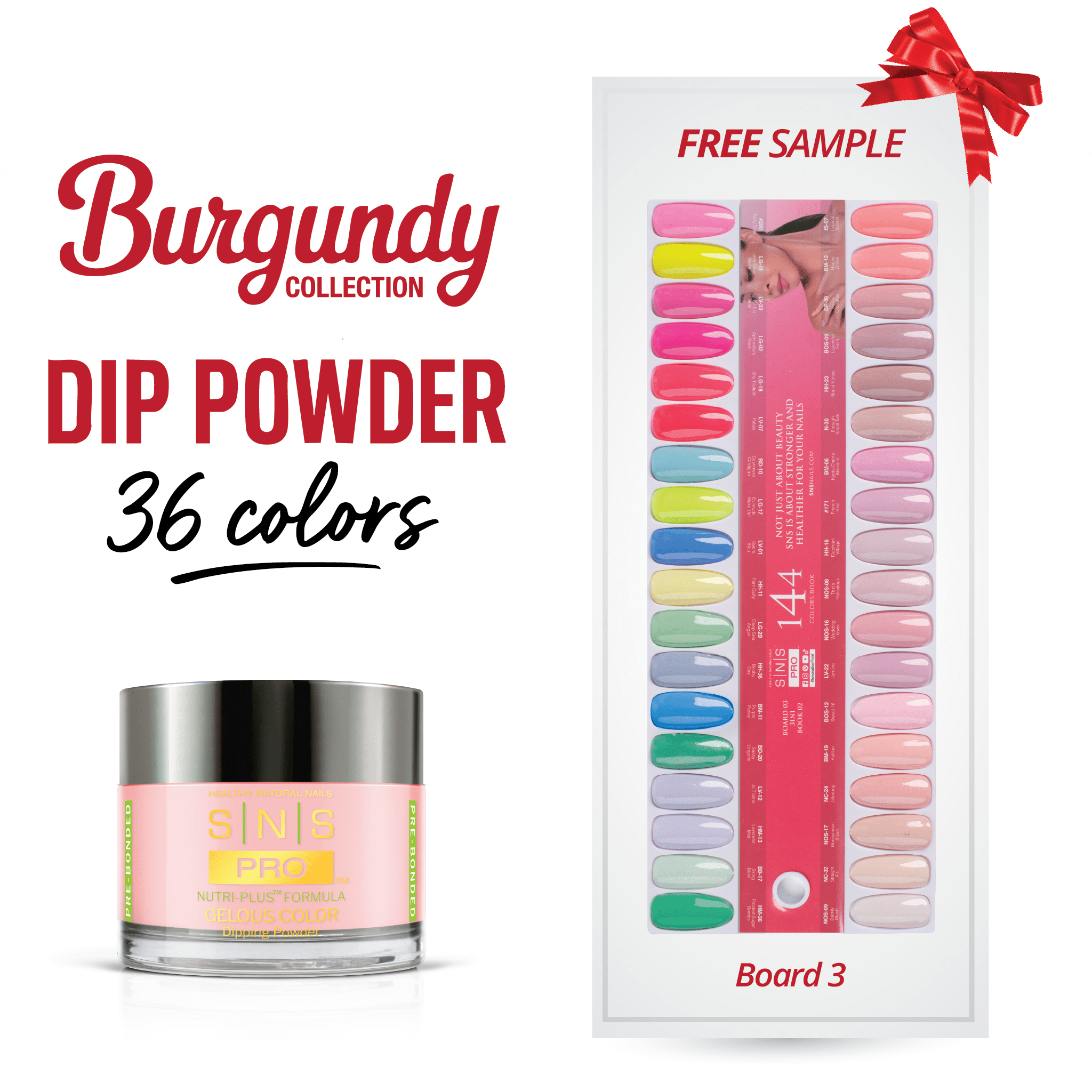 SNS Pro Dipping Powder - Set 36 Colors - Board 3 Burgundy (073 - 108) - DTK Nail Supply