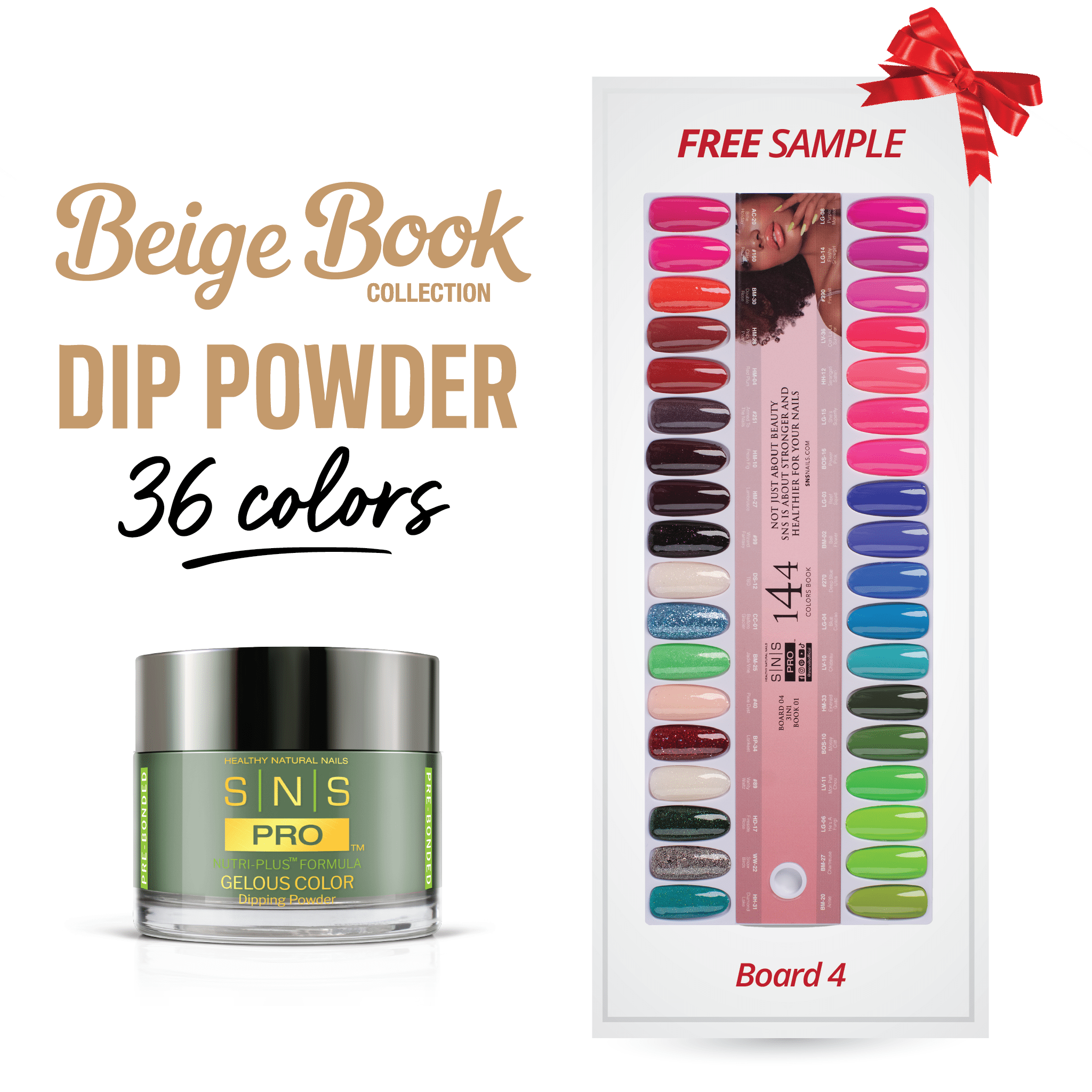 SNS Pro Dipping Powder - Set 36 Colors - Board 4 Beige (109 - 144) - DTK Nail Supply